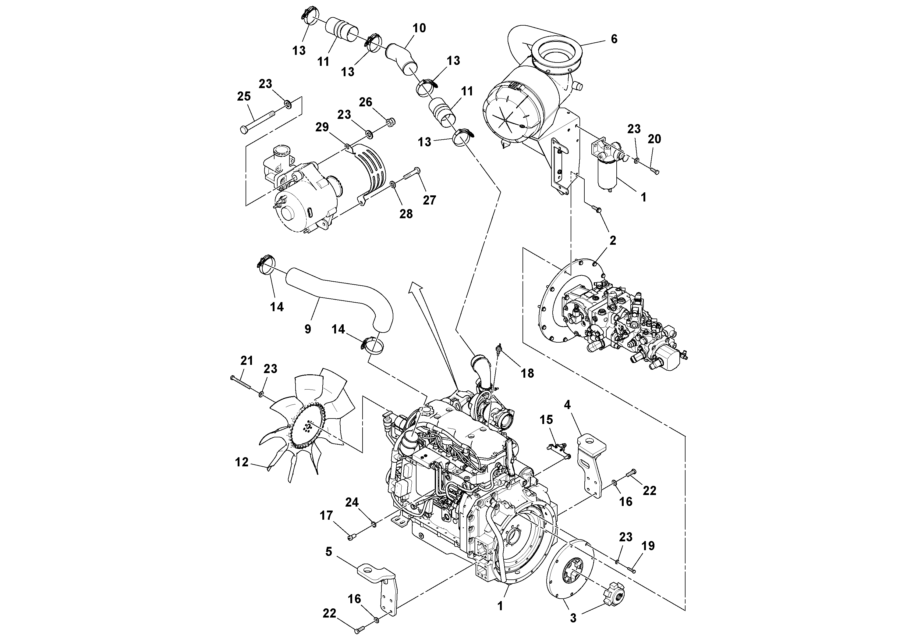 Схема запчастей Volvo SD100D/100F/SD105DX/105F S/N 197389 - - 100400 Двигатель в сборе 