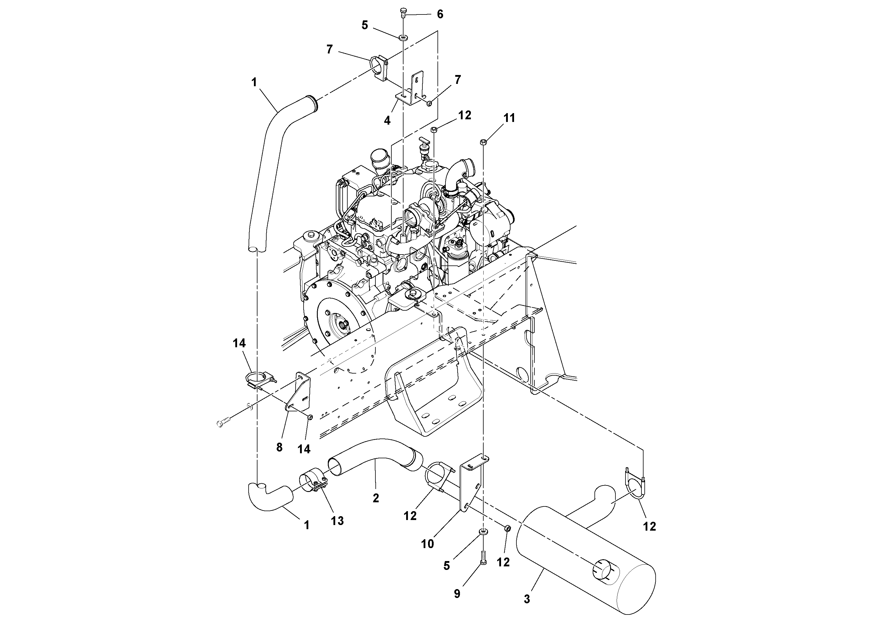 Схема запчастей Volvo SD100D/100F/SD105DX/105F S/N 197389 - - 53739 Low Exit Exhaust Installation 
