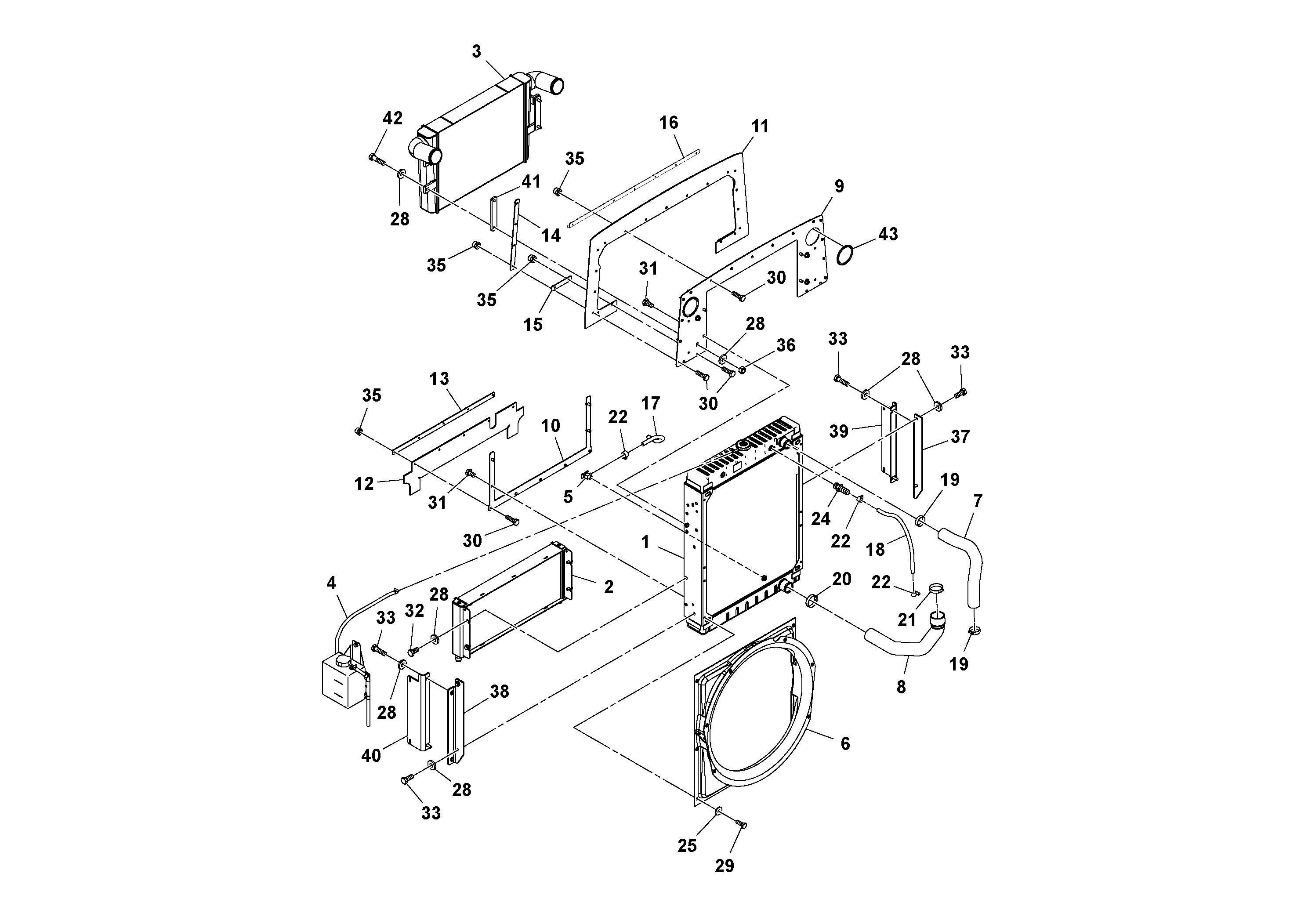 Схема запчастей Volvo SD100D/100F/SD105DX/105F S/N 197389 - - 53744 Radiator/Oil Cooler Assembly 