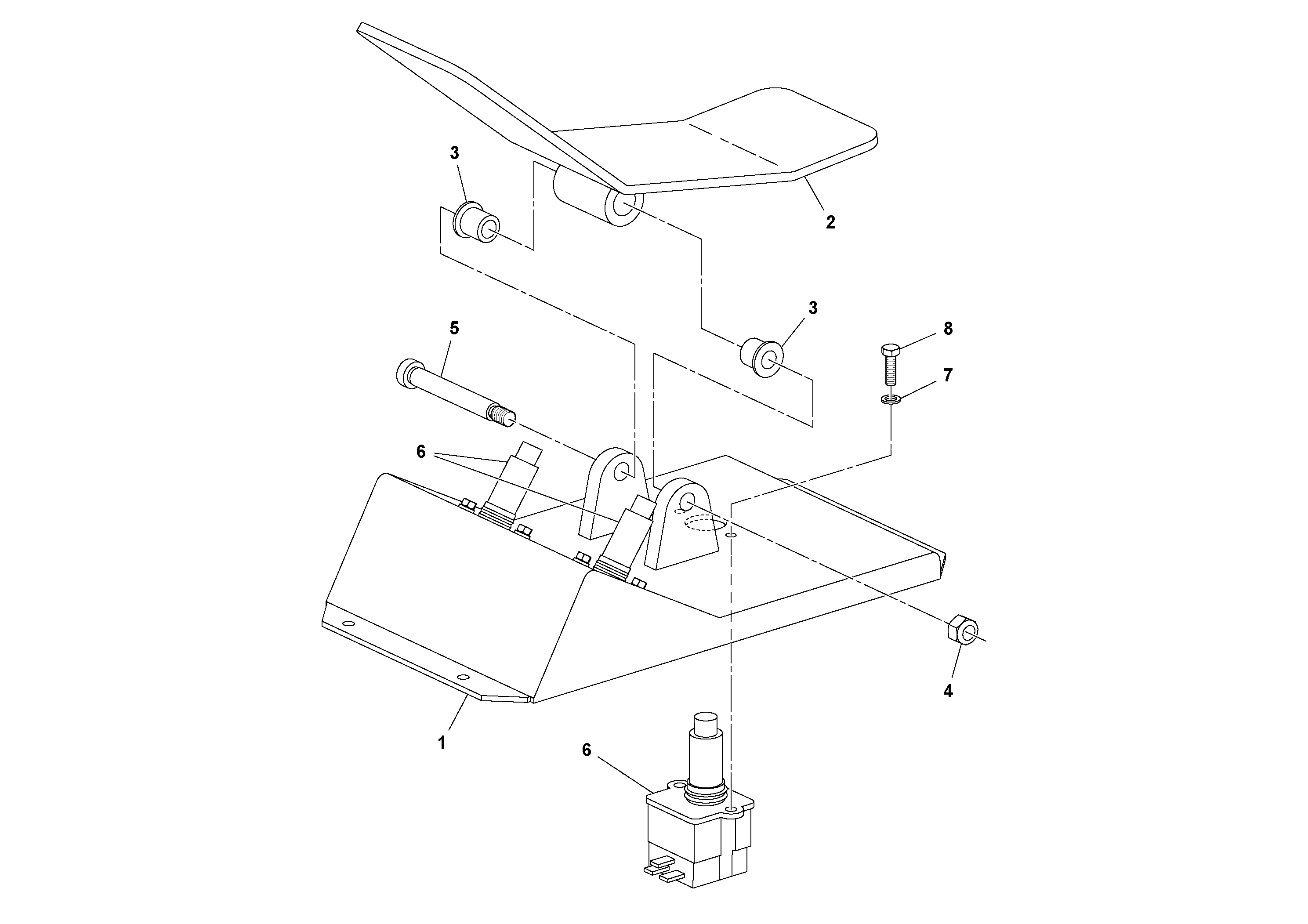 Схема запчастей Volvo SD100D/100F/SD105DX/105F S/N 197389 - - 64796 Foot Pedal Assembly 