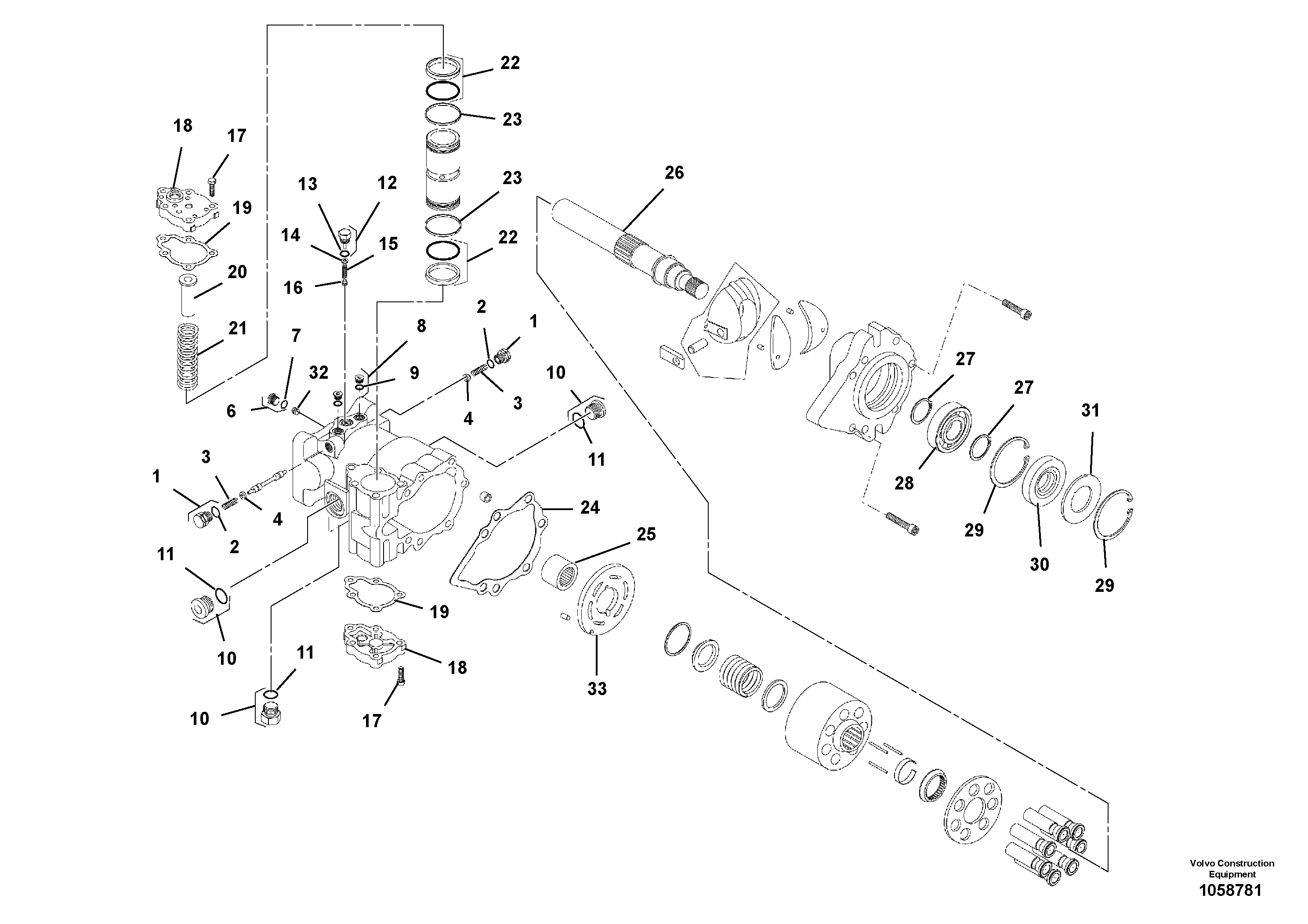 Схема запчастей Volvo SD100D/100F/SD105DX/105F S/N 197389 - - 102160 Axle Drive Motor 