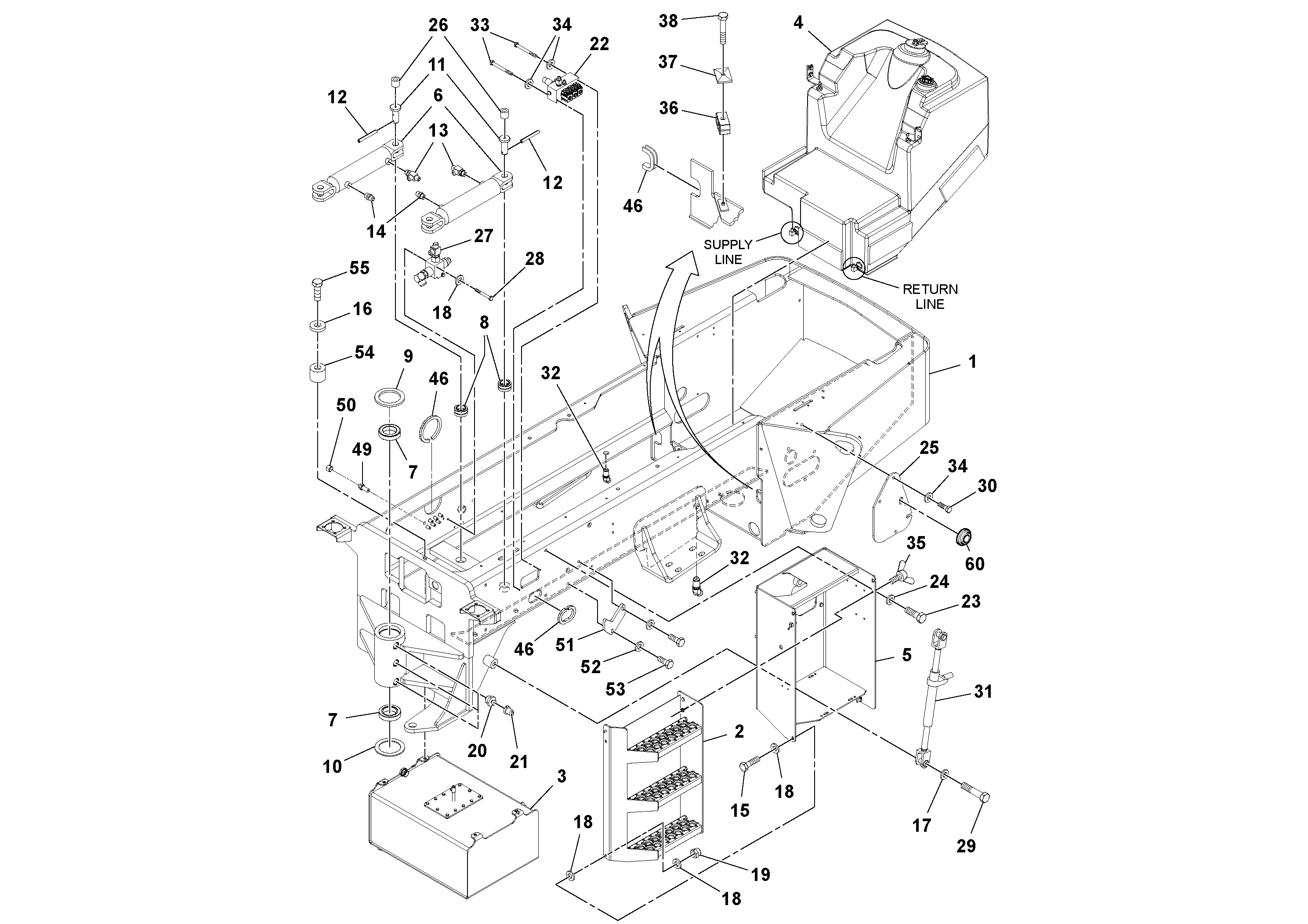 Схема запчастей Volvo SD100D/100F/SD105DX/105F S/N 197389 - - 102973 Rear Frame Installation 