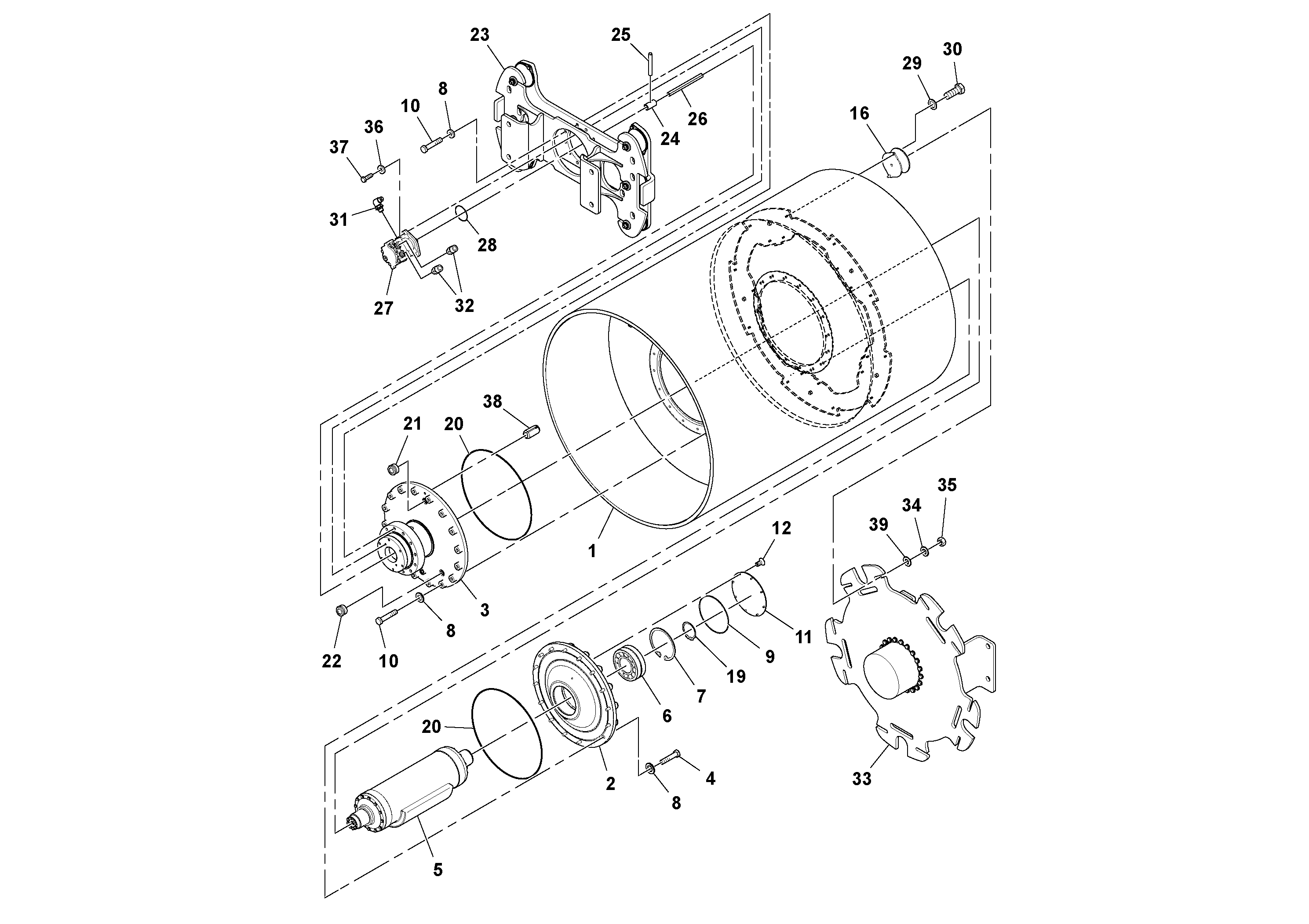 Схема запчастей Volvo SD100D/100F/SD105DX/105F S/N 197389 - - 106278 Drum Assembly 