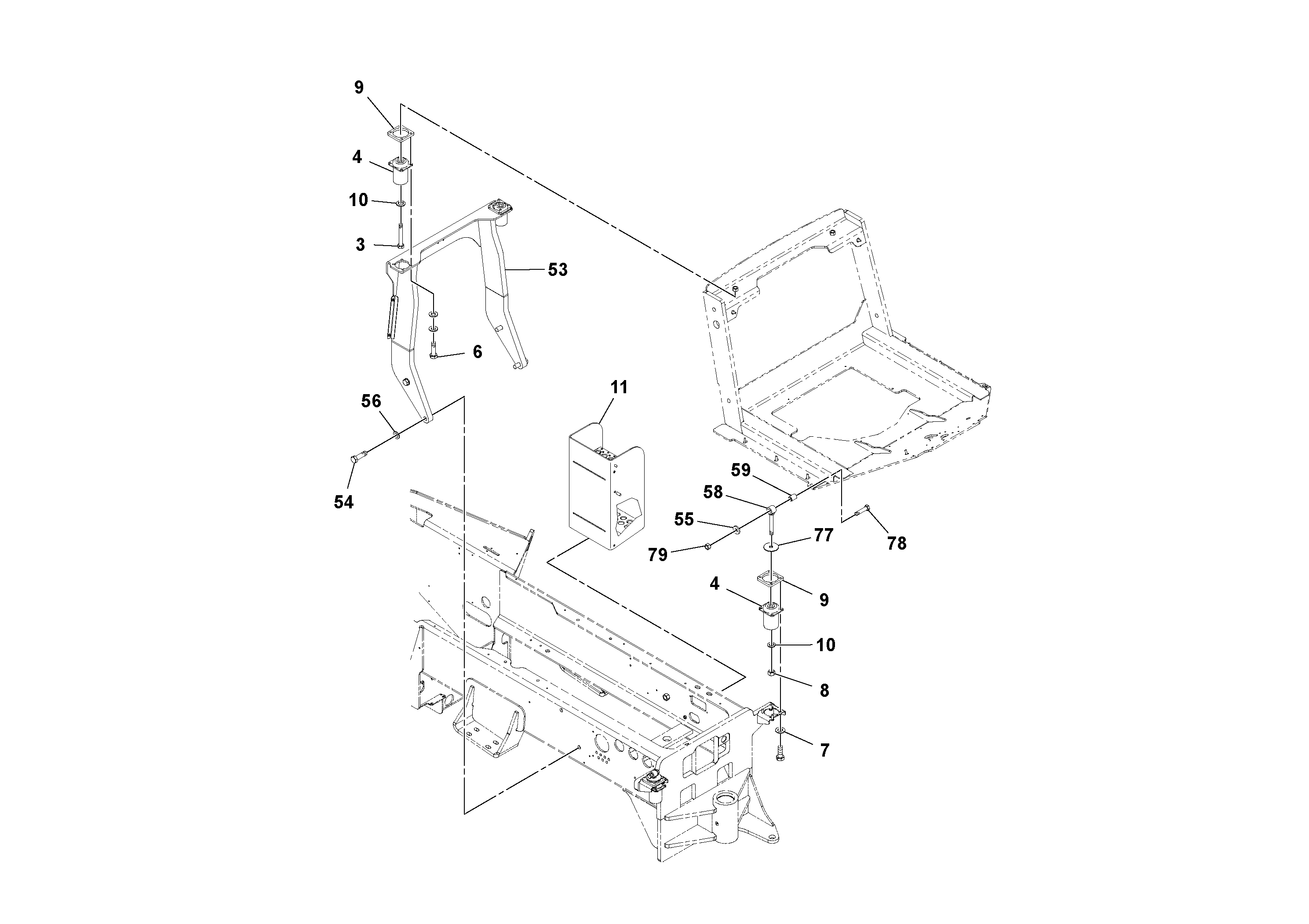 Схема запчастей Volvo SD100D/100F/SD105DX/105F S/N 197389 - - 100953 Cab Installation 