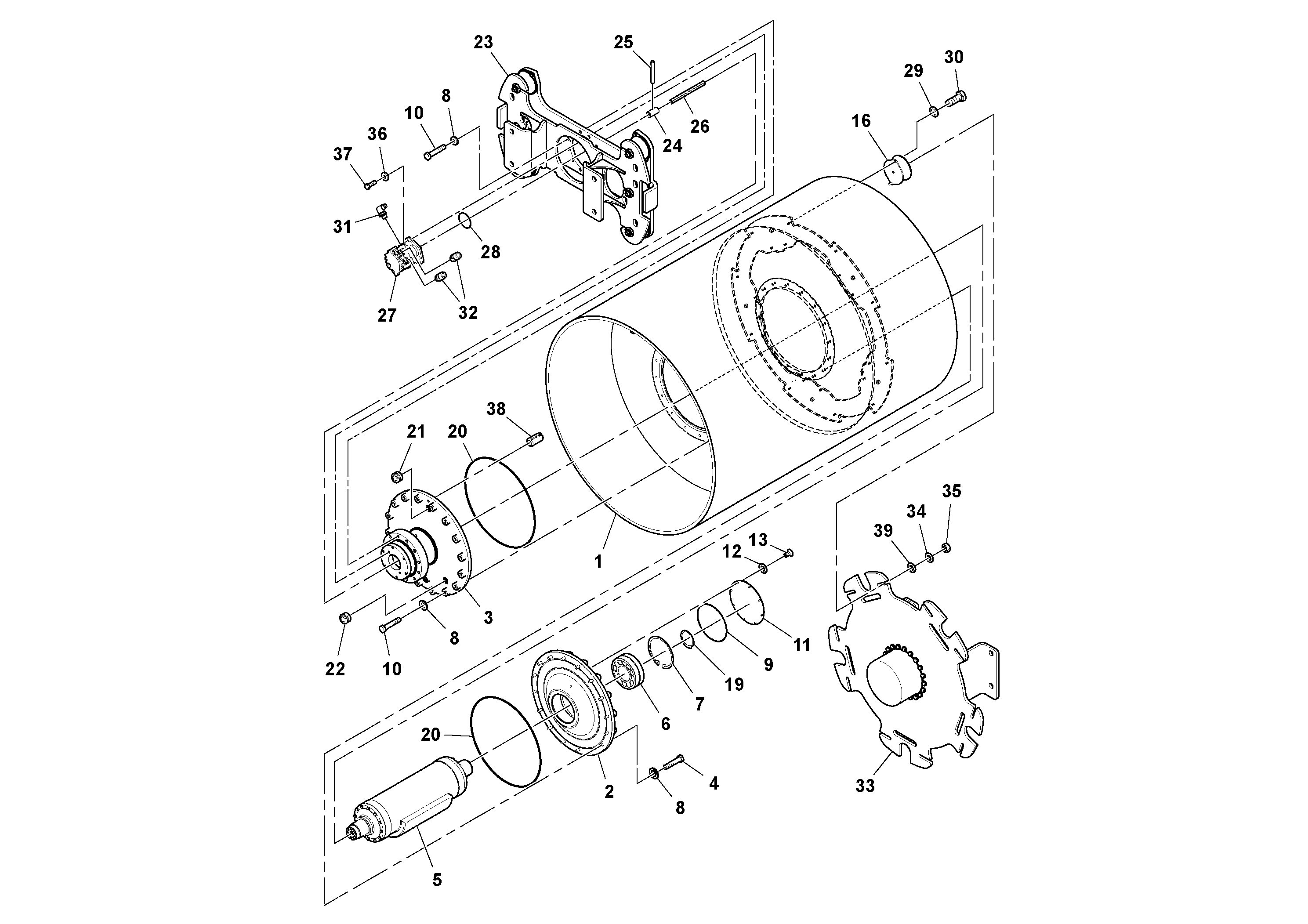 Схема запчастей Volvo SD122 S/N 195942 - - 106999 Drum Assembly 