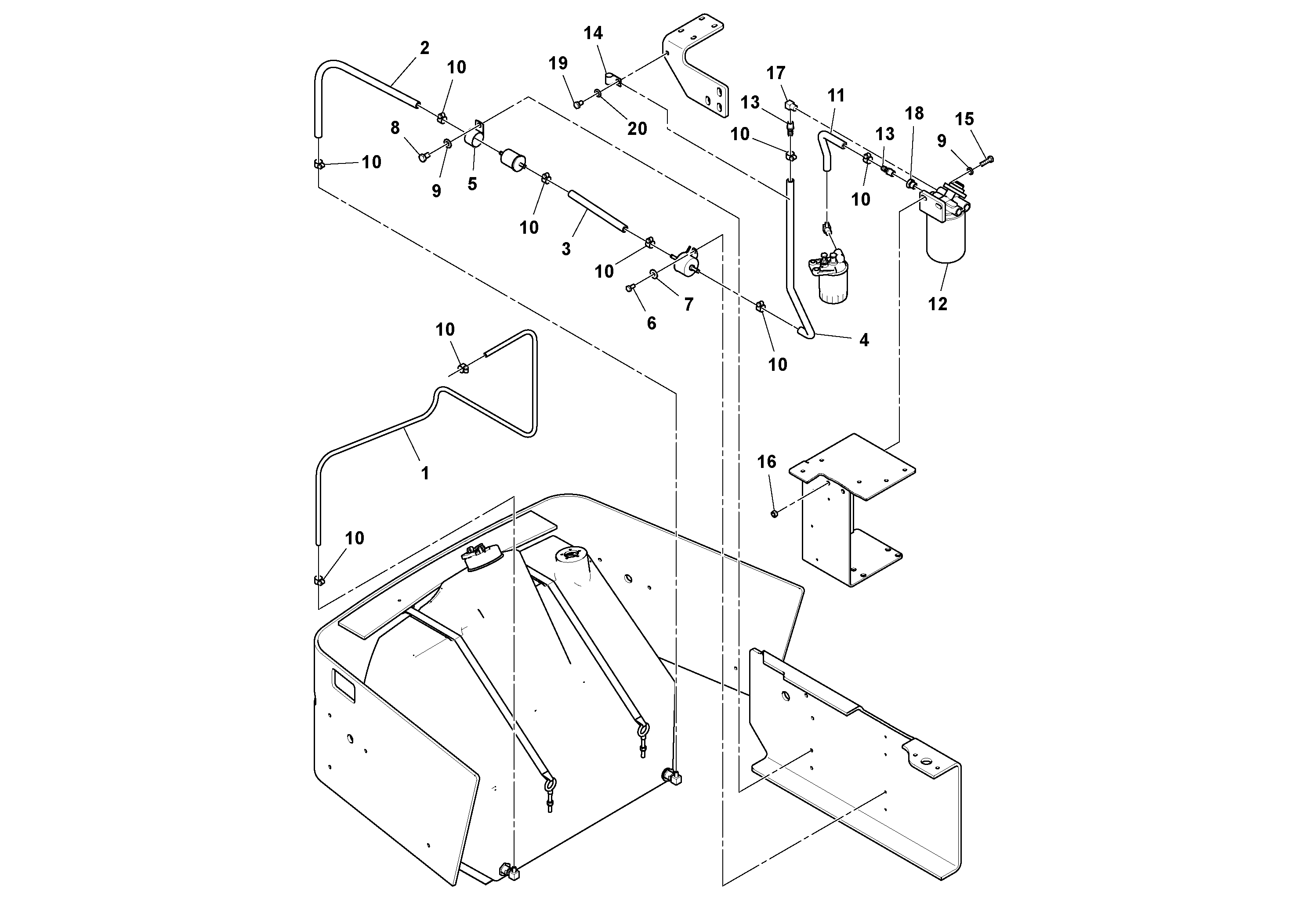 Схема запчастей Volvo SD77DA S/N 197788- - 96718 Fuel Line Installation 