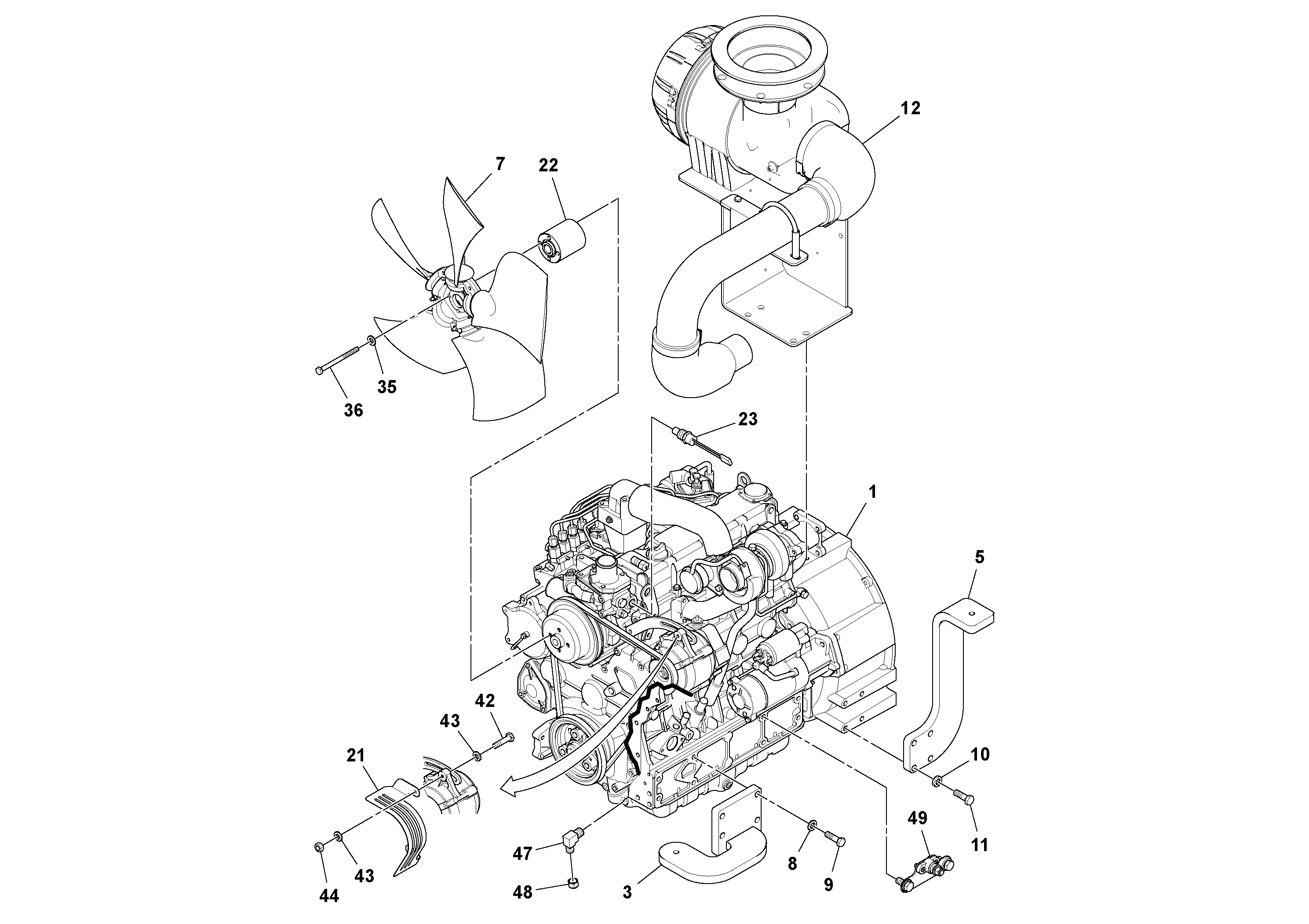 Схема запчастей Volvo SD77DA S/N 197788- - 106700 Двигатель в сборе 