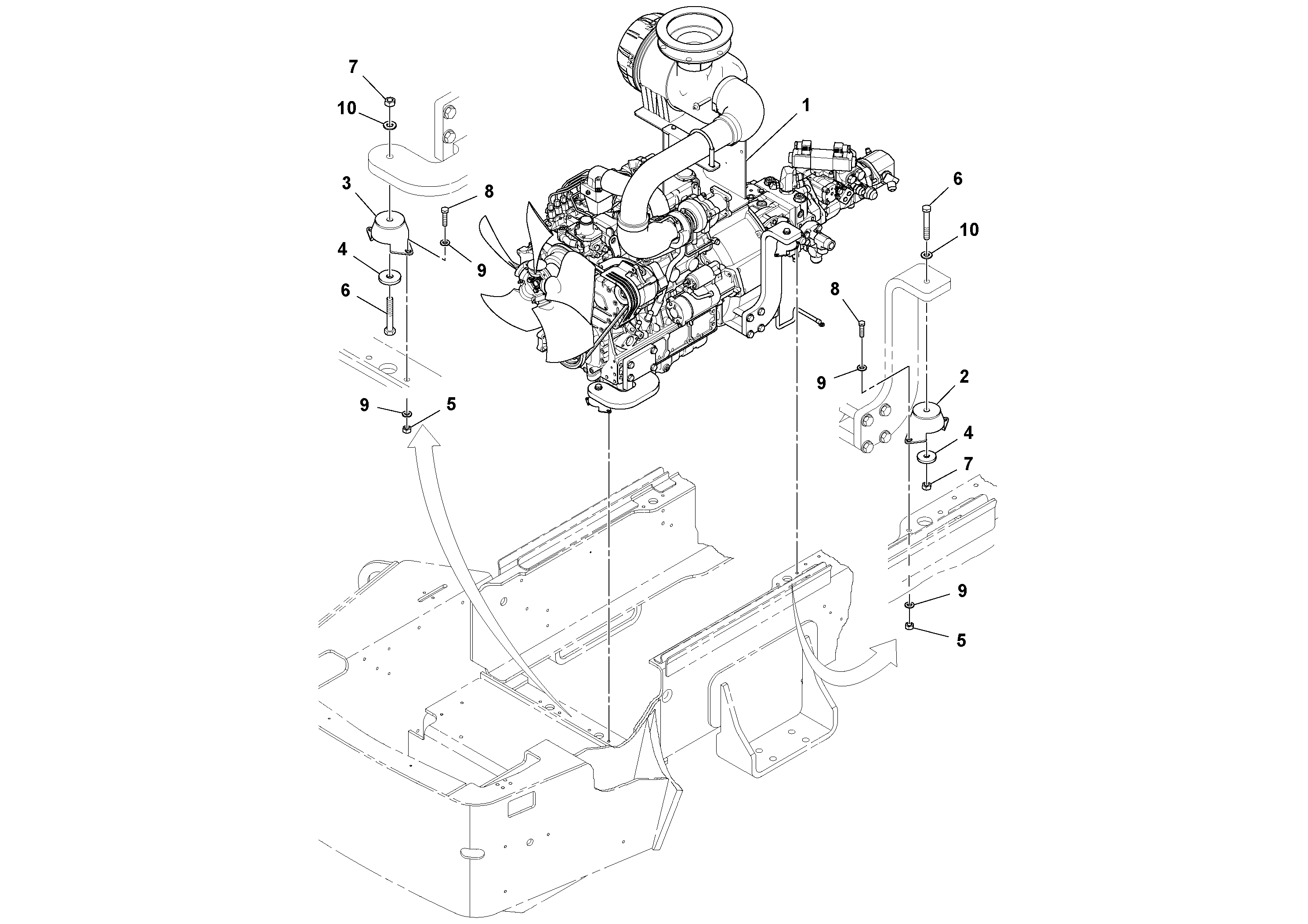 Схема запчастей Volvo SD77DA S/N 197788- - 81762 Engine Installation 