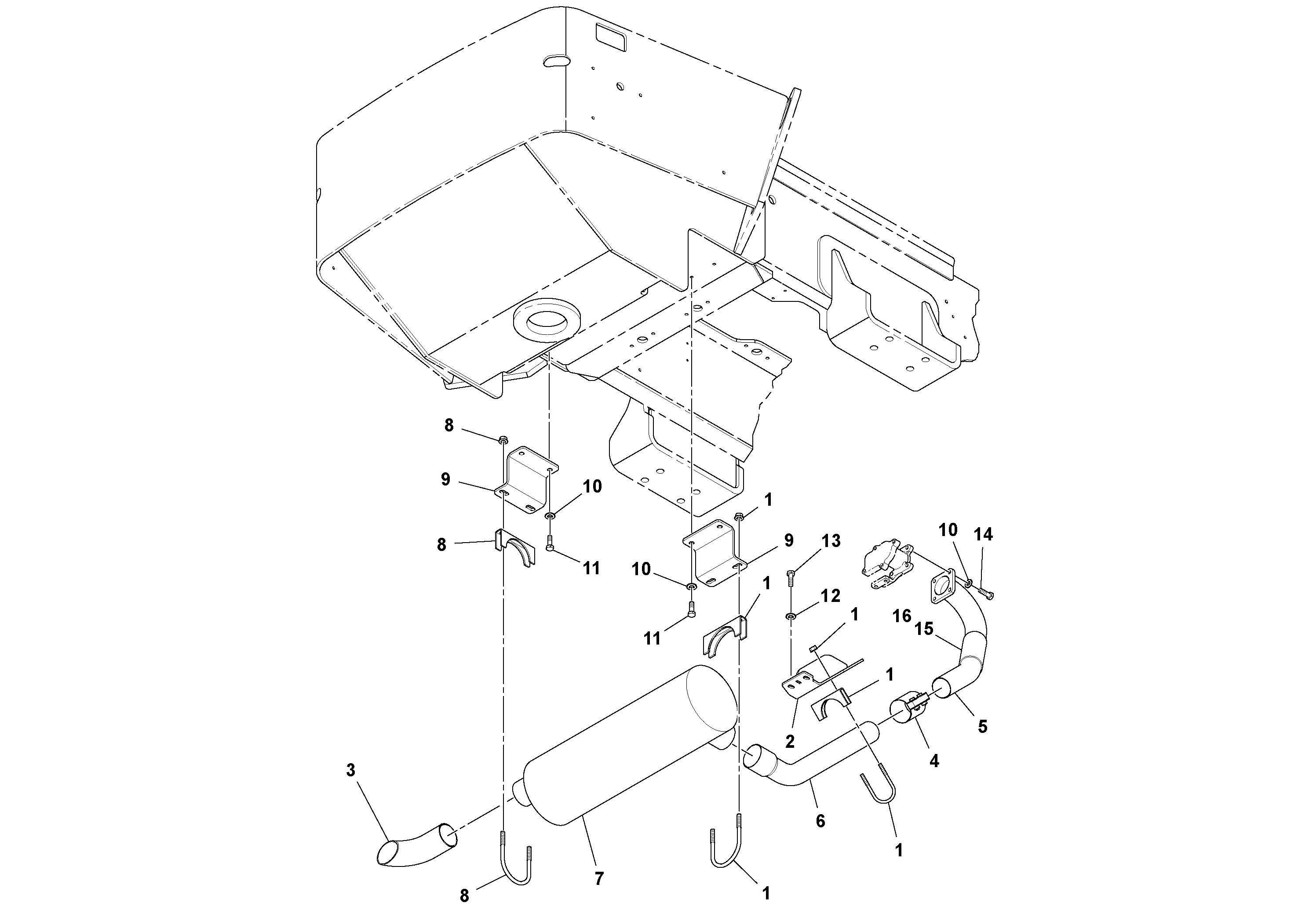 Схема запчастей Volvo SD77DA S/N 197788- - 102225 Exhaust Installation 