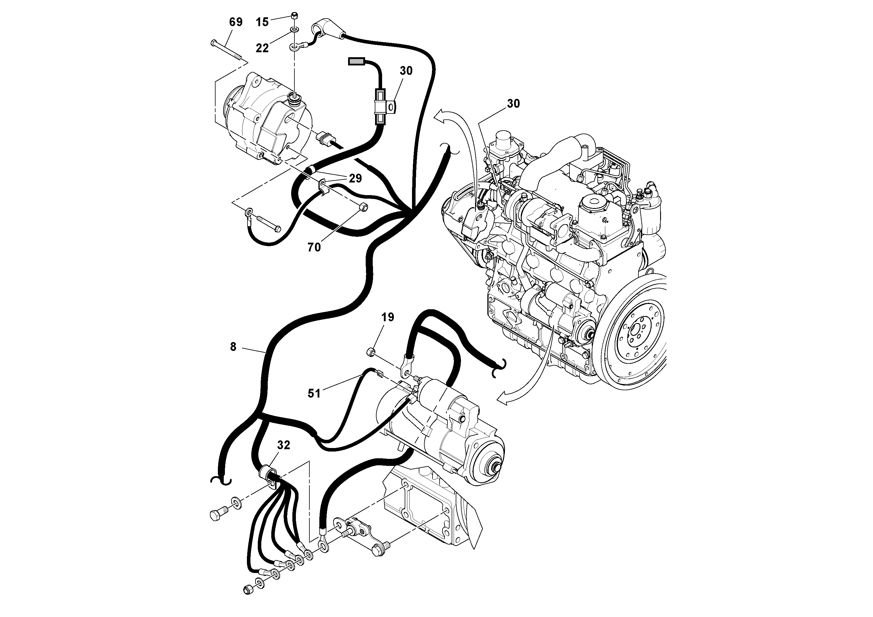 Схема запчастей Volvo SD77DA S/N 197788- - 40224 Main Cable Harness Installation 