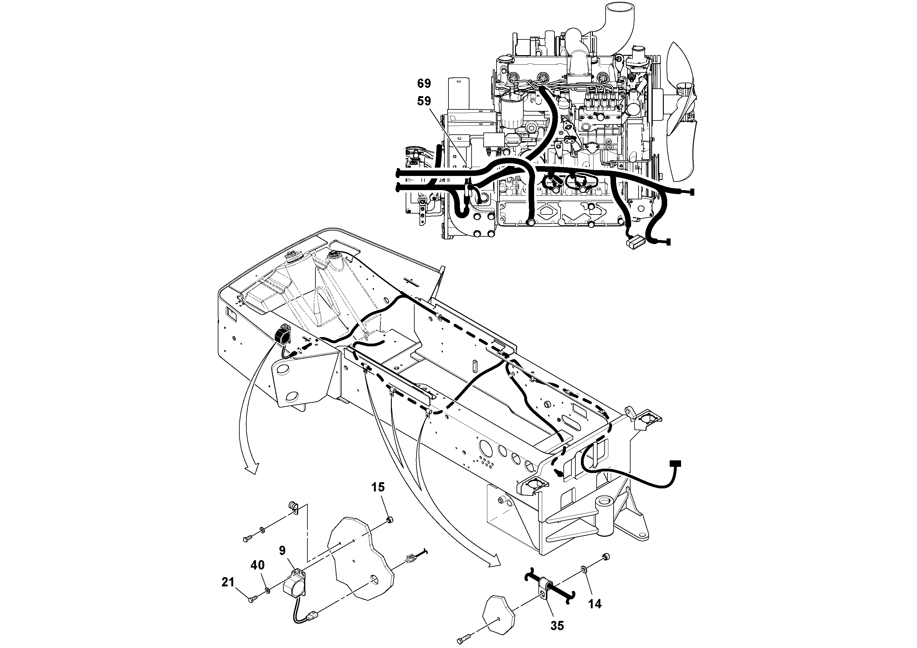 Схема запчастей Volvo SD77DA S/N 197788- - 50828 Main Cable Harness Installation 