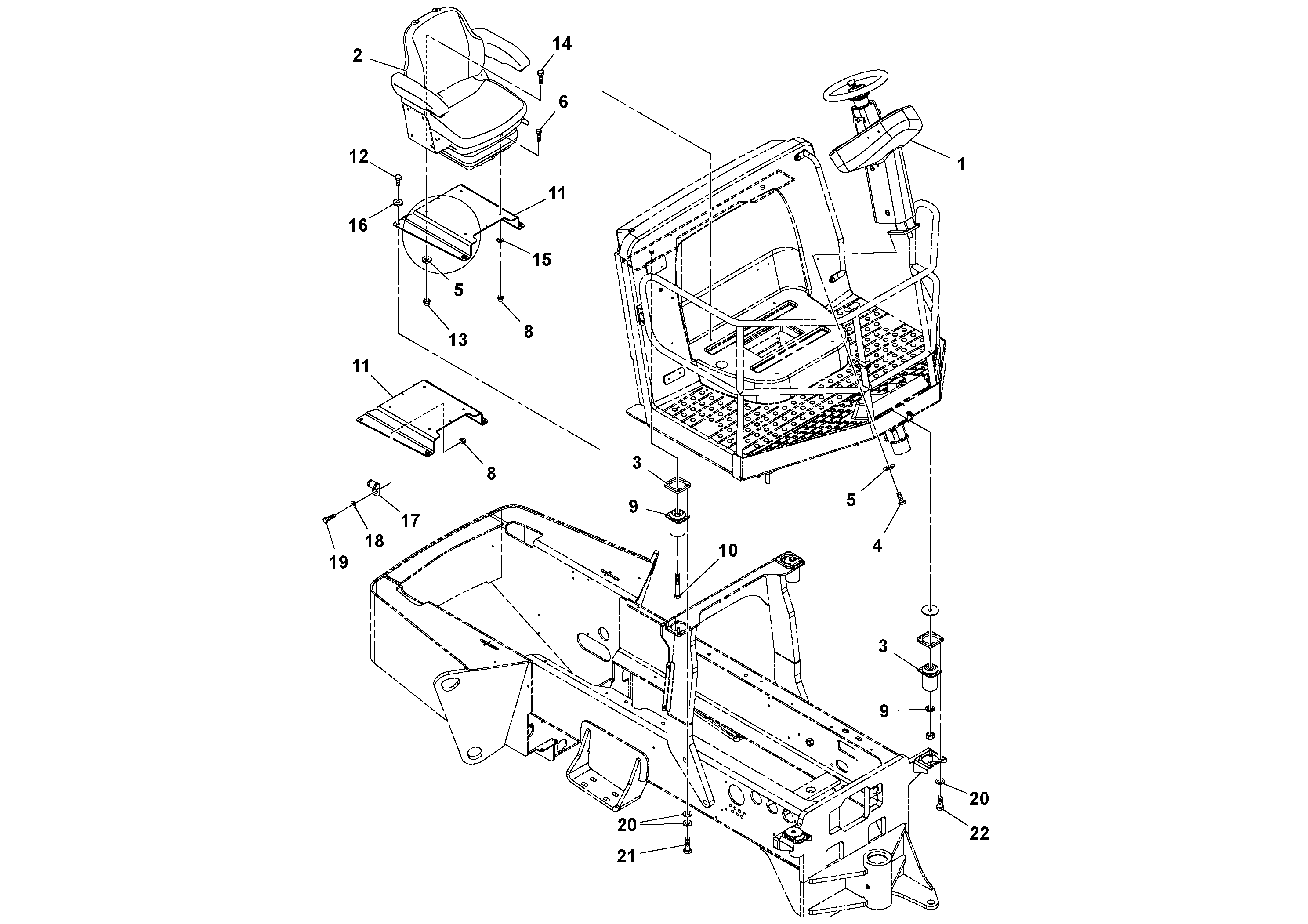 Схема запчастей Volvo SD77DA S/N 197788- - 47736 Suspension seat installation 