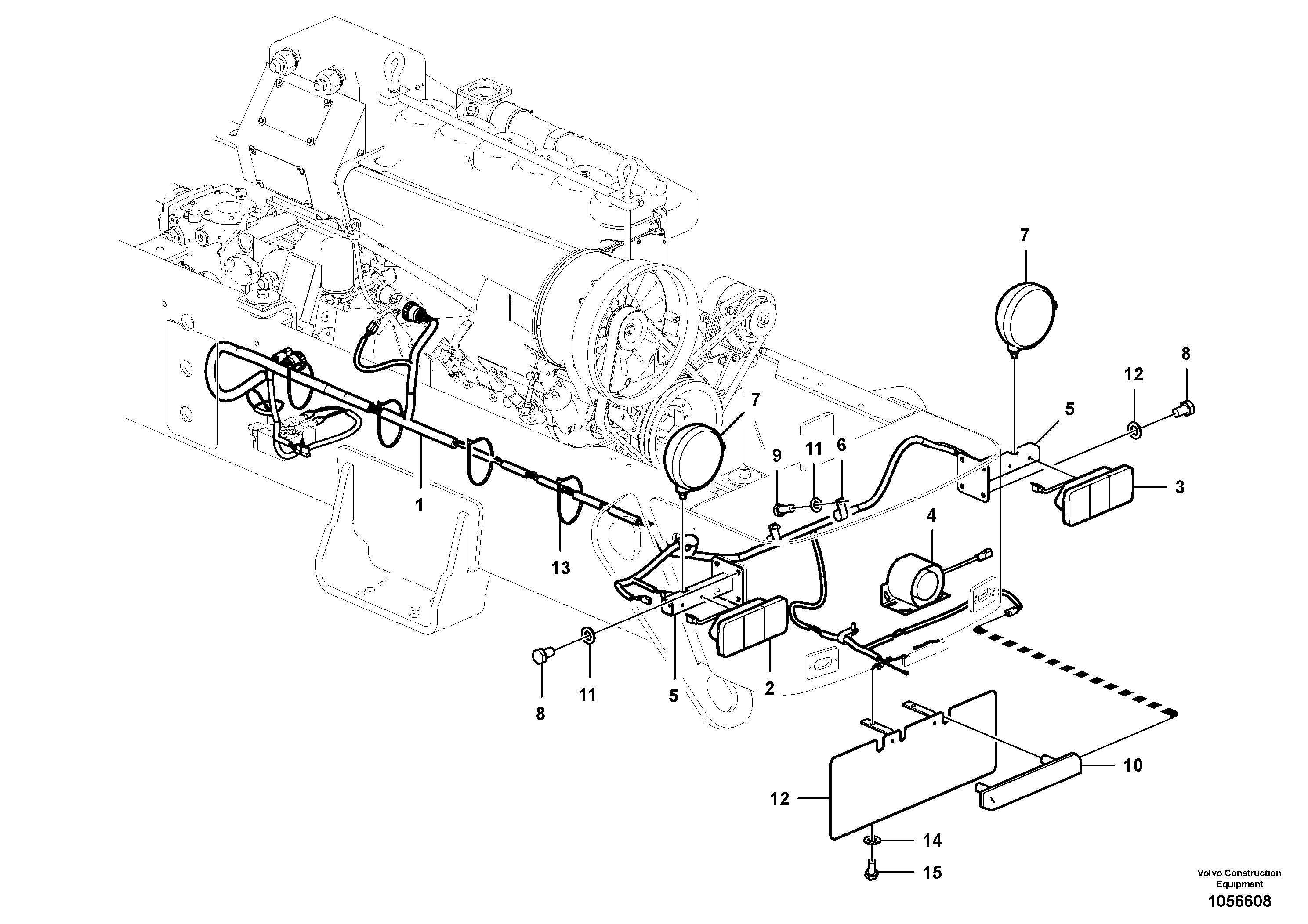 Схема запчастей Volvo SD110C/SD110 - 88087 Cable harnesses, rear 