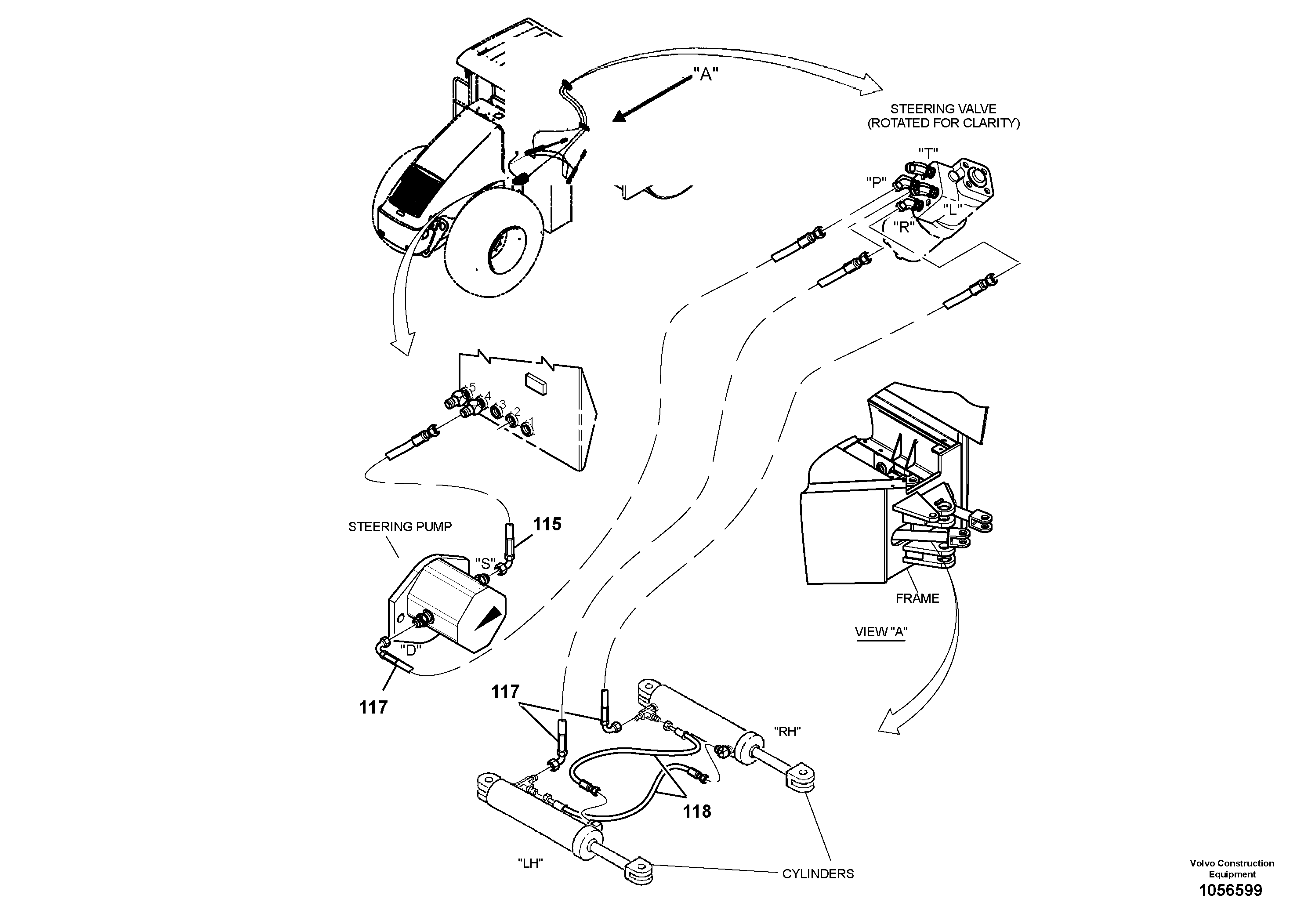 Схема запчастей Volvo SD110C/SD110 - 90382 Steering Hoses Installation 