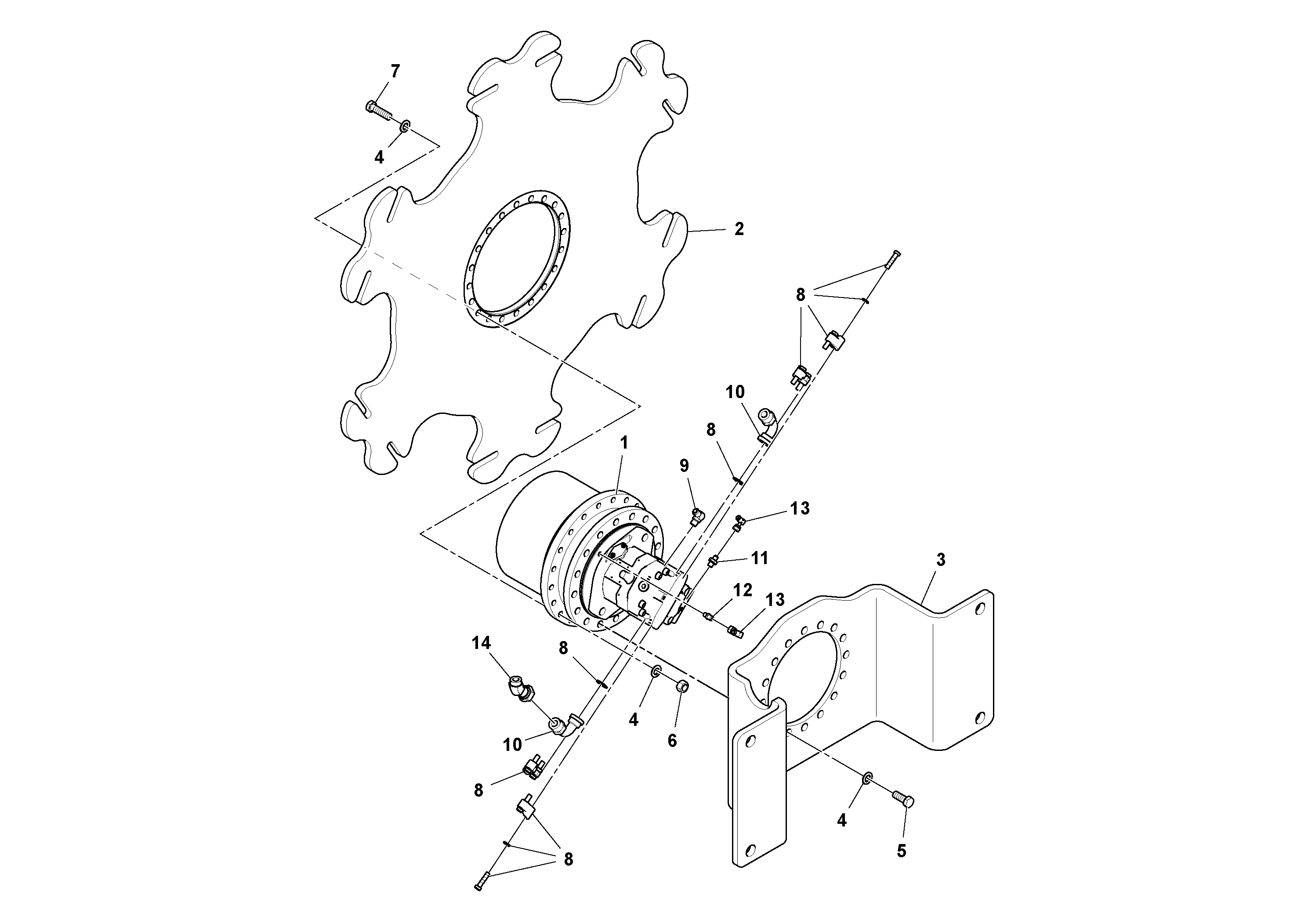 Схема запчастей Volvo SD160DX/SD190/SD200 S/N 197386 - - 94121 Drive Motor Assembly 