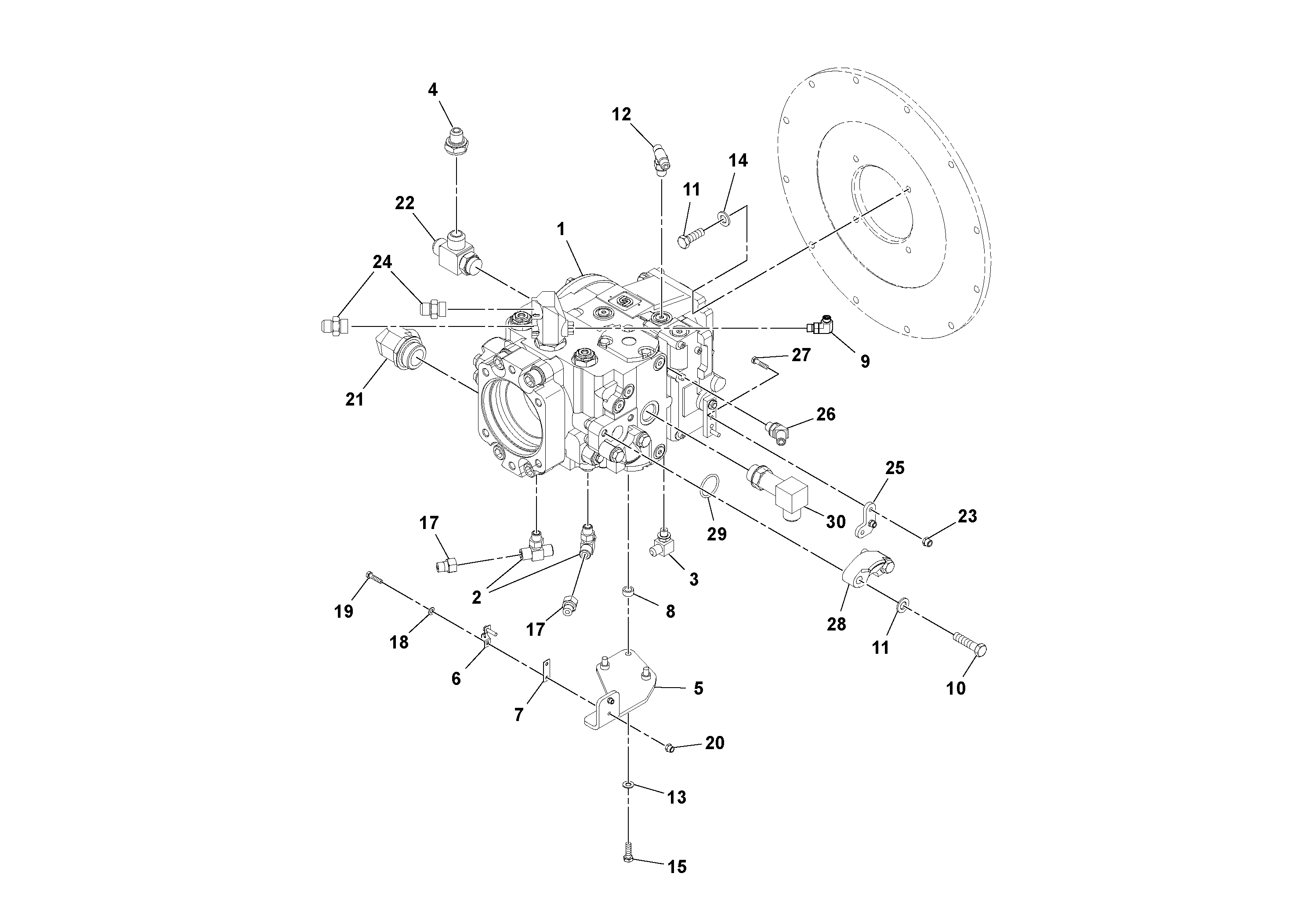 Схема запчастей Volvo SD160DX/SD190/SD200 S/N 197386 - - 106824 Propulsion Pump Assembly 