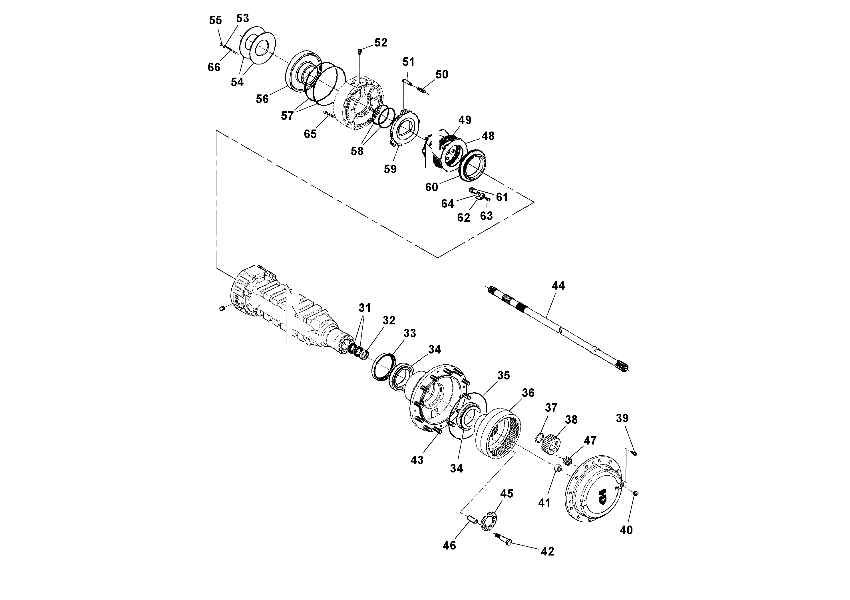 Схема запчастей Volvo SD160DX/SD190/SD200 S/N 197386 - - 95038 Мост (ось) 
