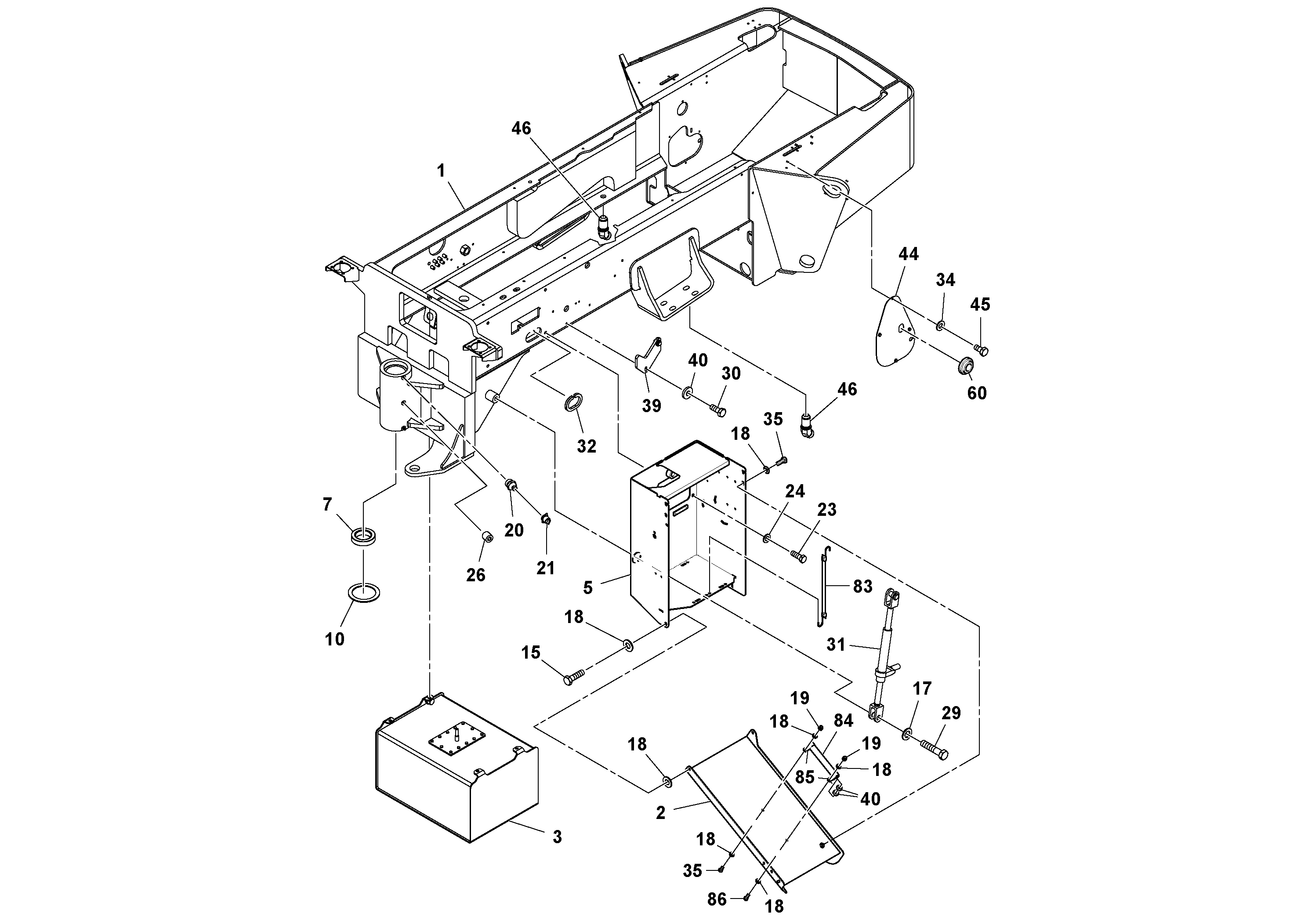 Схема запчастей Volvo SD160DX/SD190/SD200 S/N 197386 - - 105340 Rear Frame Installation 