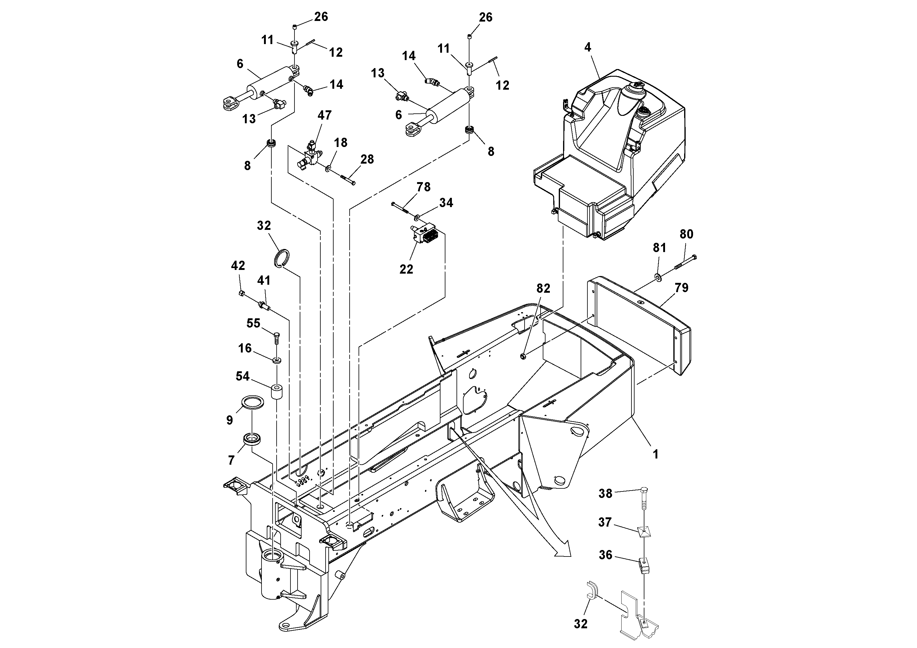 Схема запчастей Volvo SD160DX/SD190/SD200 S/N 197386 - - 95524 Rear Frame Installation 