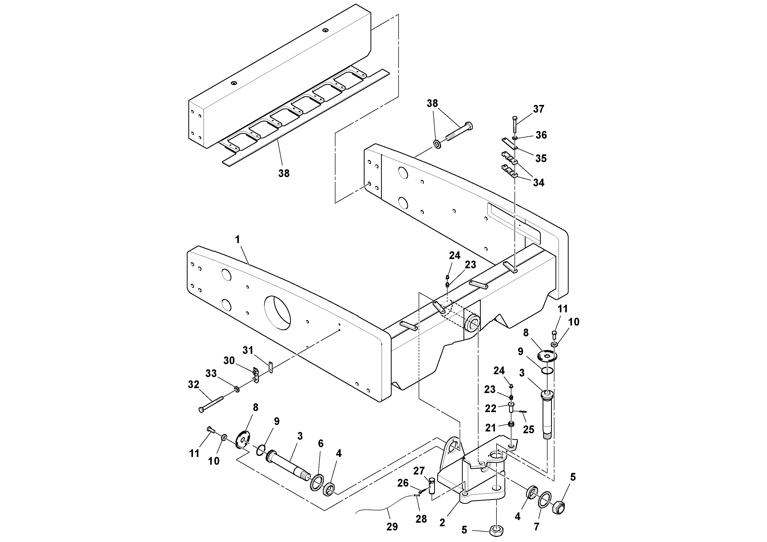 Схема запчастей Volvo SD160DX/SD190/SD200 S/N 197386 - - 95907 Front Frame Installation 