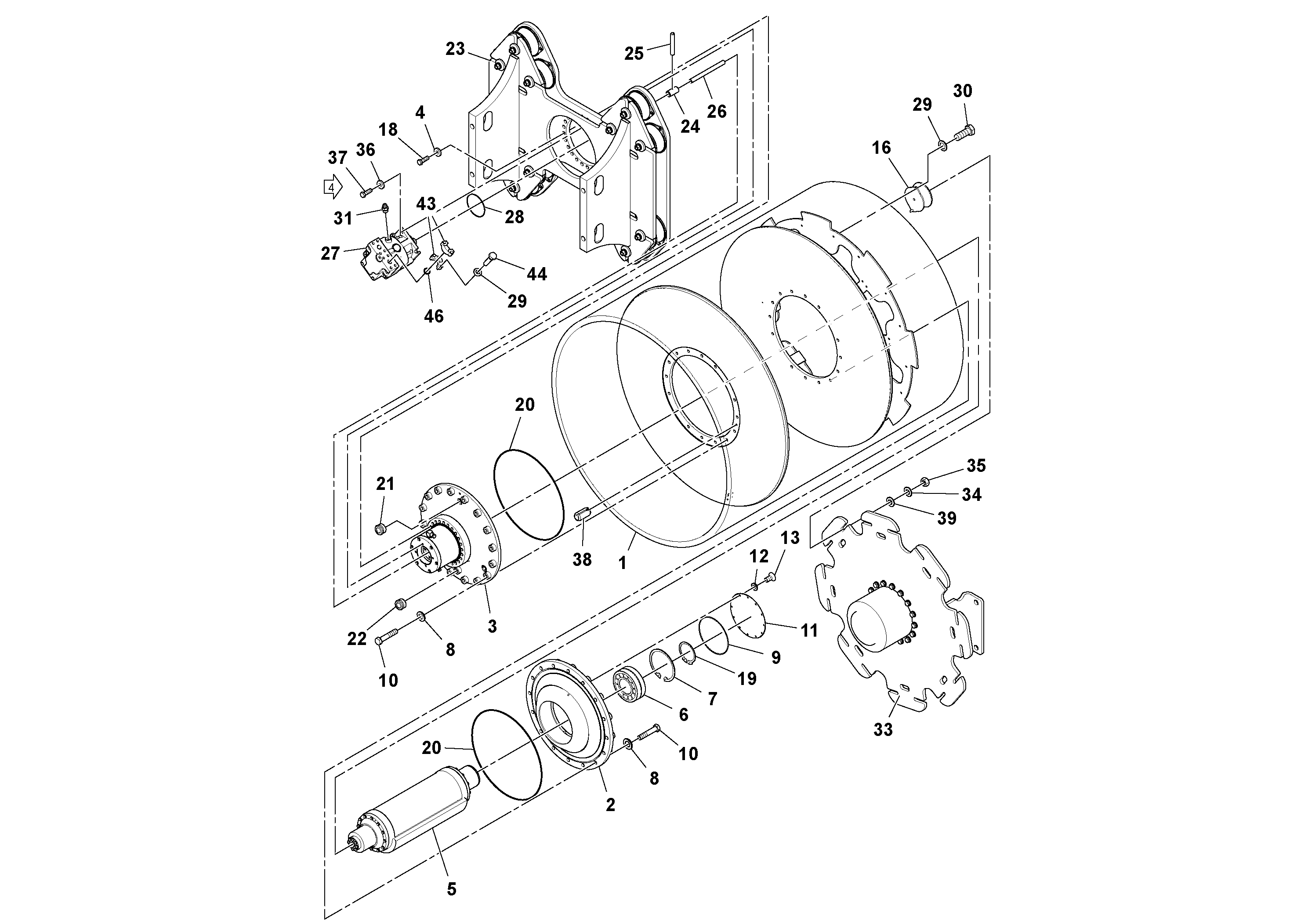 Схема запчастей Volvo SD160DX/SD190/SD200 S/N 197386 - - 100049 Drum Assembly 