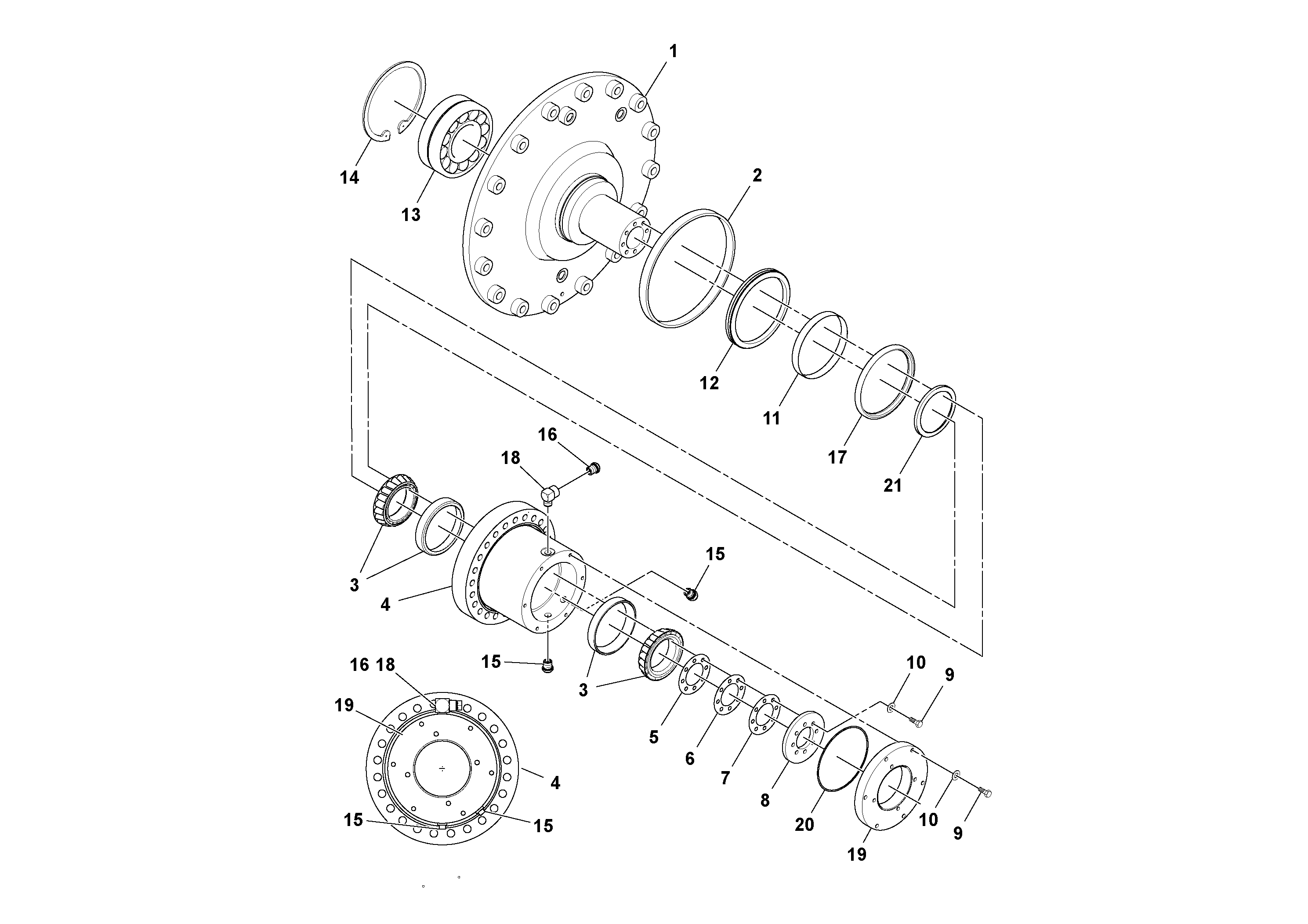 Схема запчастей Volvo SD160DX/SD190/SD200 S/N 197386 - - 96821 Bearing Housing Assembly 