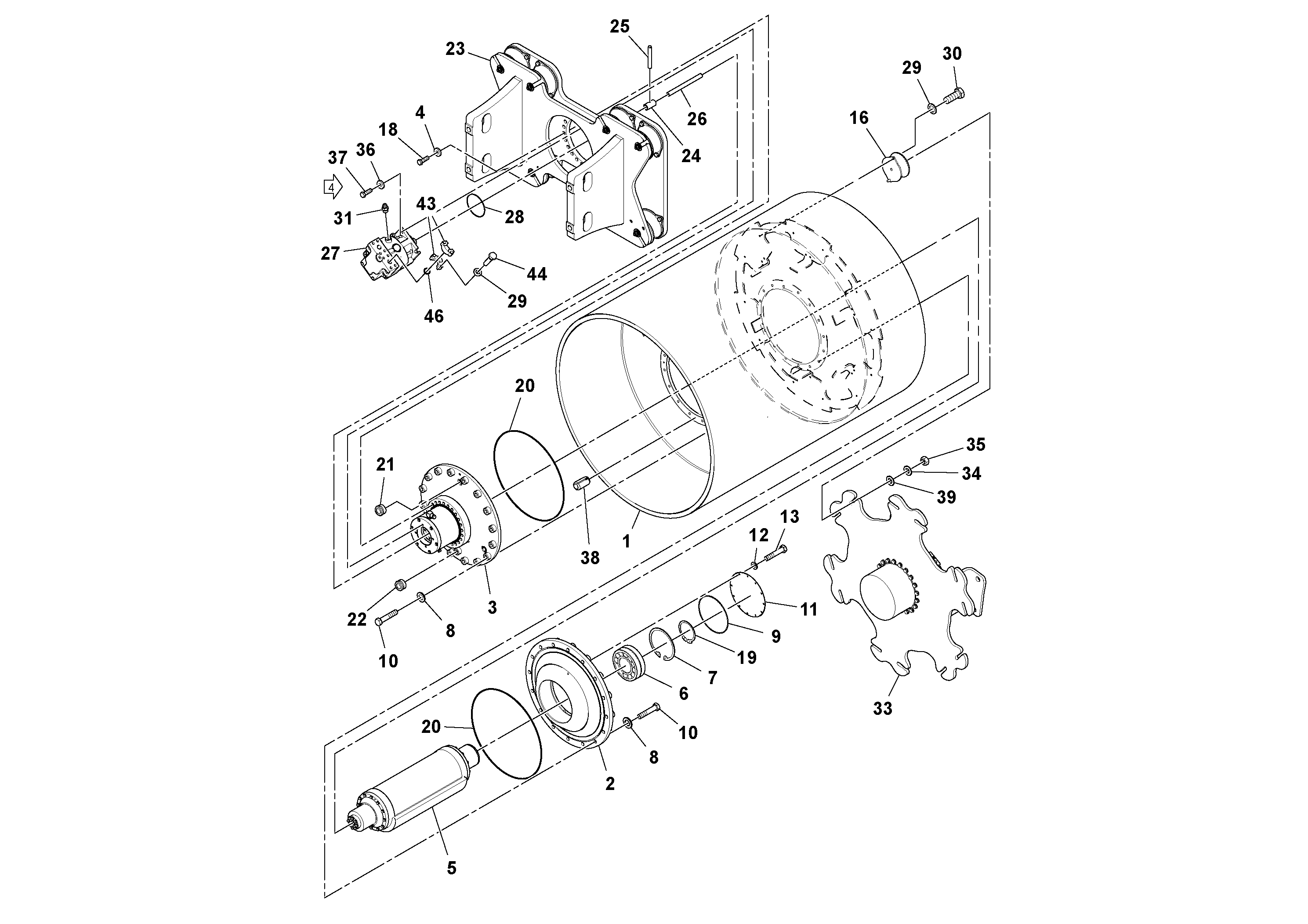 Схема запчастей Volvo SD160DX/SD190/SD200 S/N 197386 - - 99161 Drum Assembly 