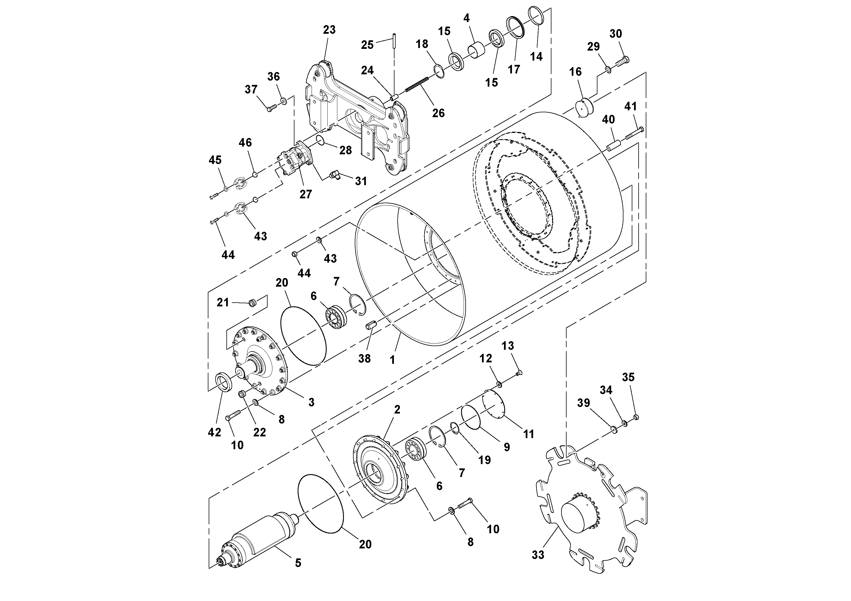 Схема запчастей Volvo SD160DX/SD190/SD200 S/N 197386 - - 99466 Drum Assembly 