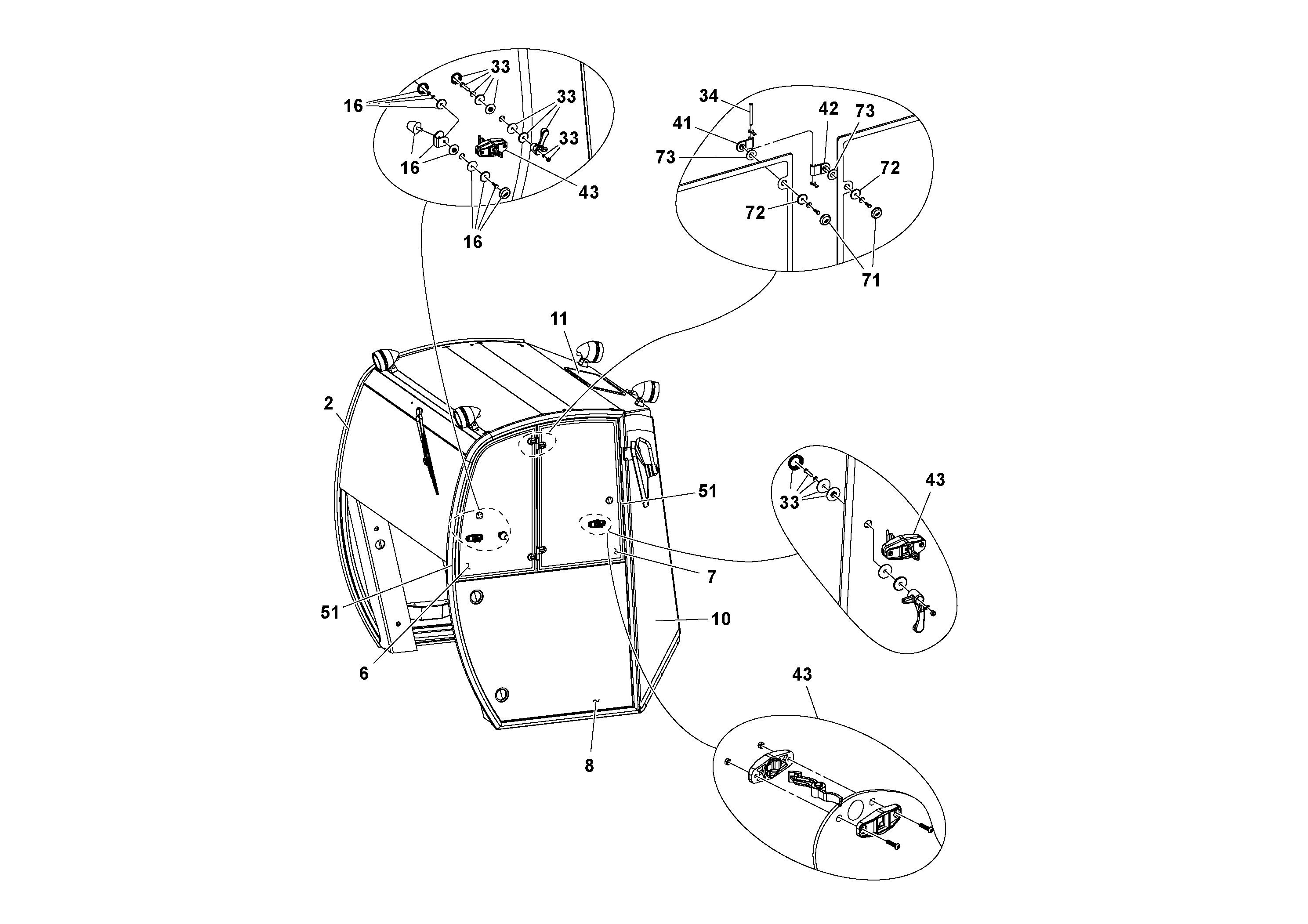Схема запчастей Volvo SD160DX/SD190/SD200 S/N 197386 - - 47993 Cab Assembly 