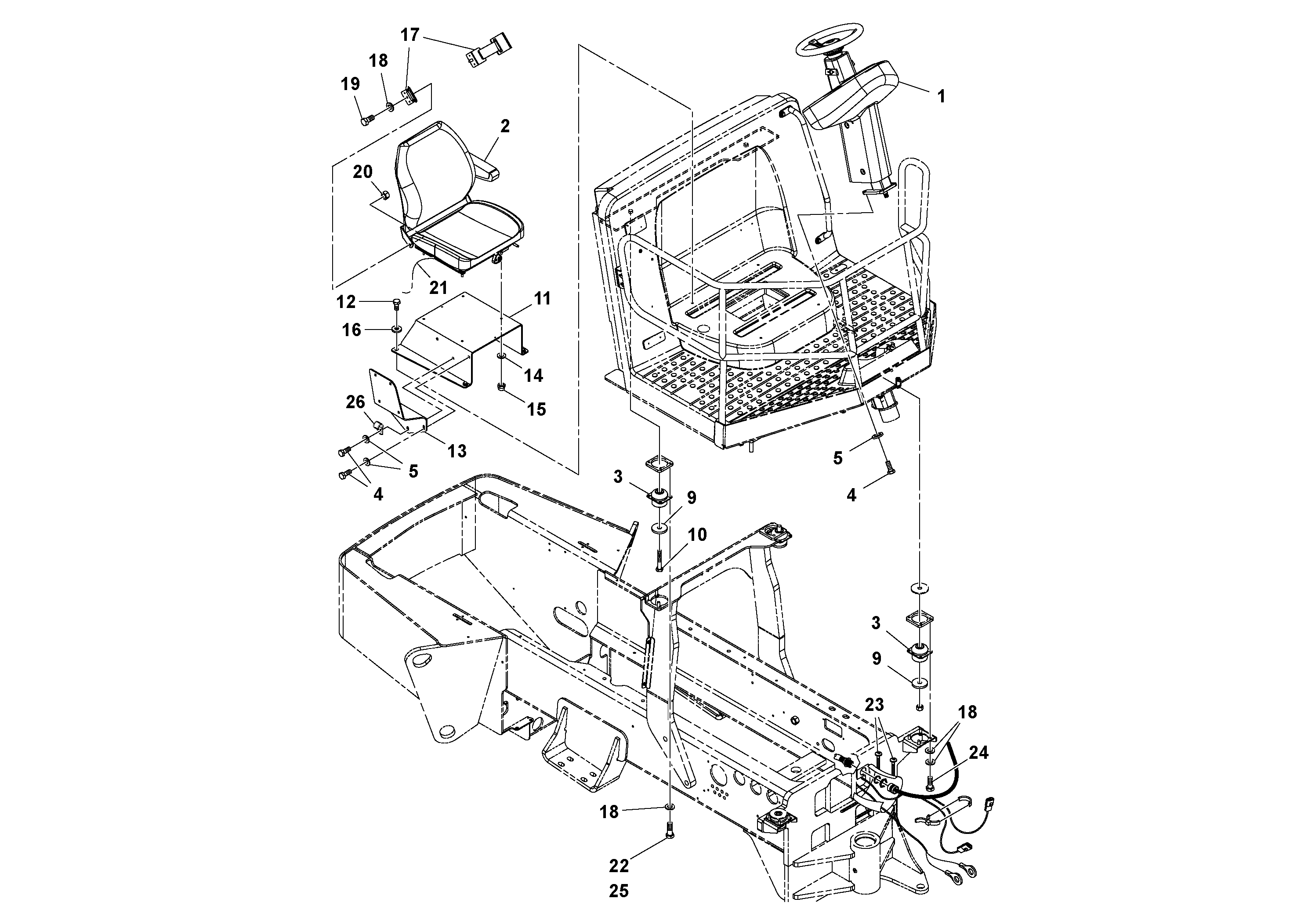 Схема запчастей Volvo SD160DX/SD190/SD200 S/N 197386 - - 98885 Pedestal And Seat Installation 