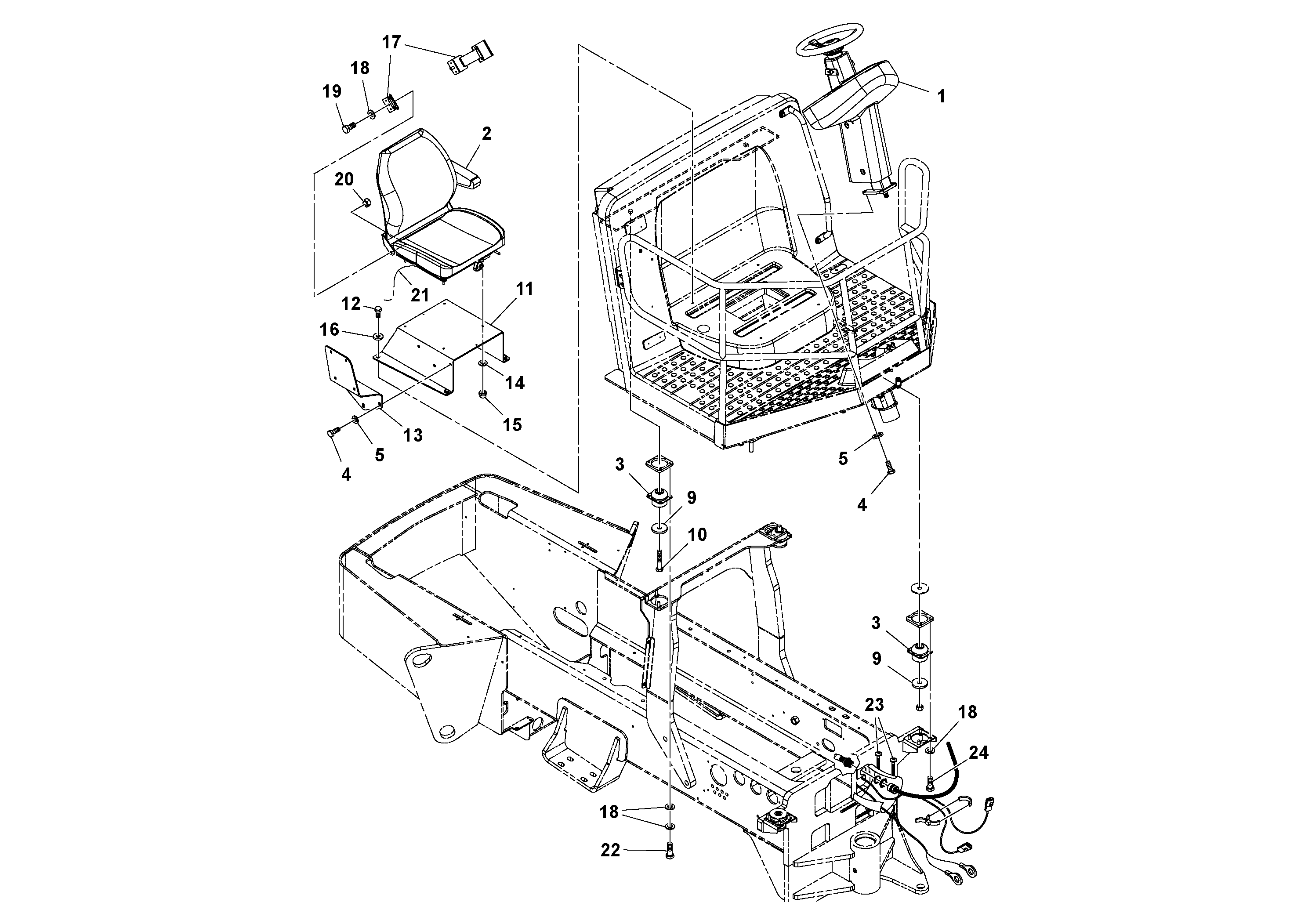 Схема запчастей Volvo SD160DX/SD190/SD200 S/N 197386 - - 99190 Pedestal And Seat Installation 