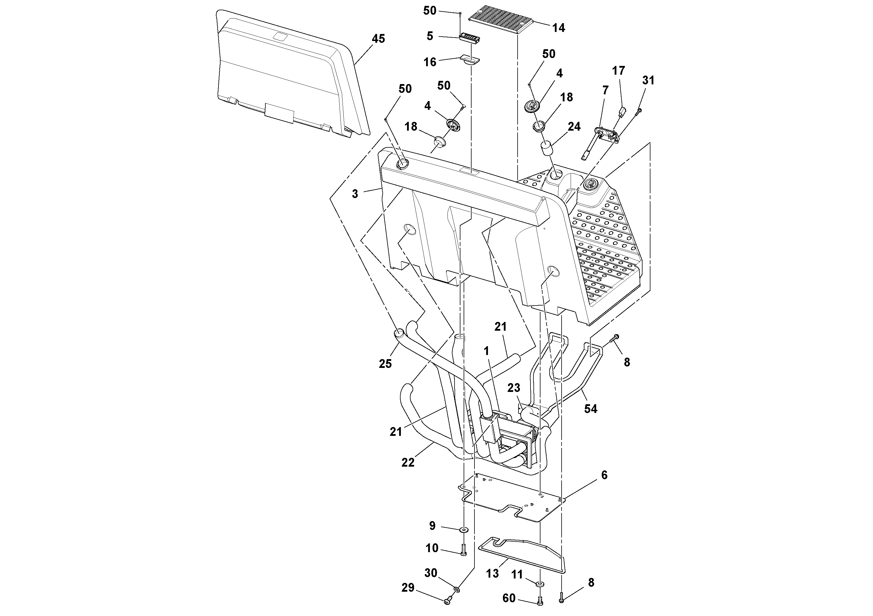 Схема запчастей Volvo SD160DX/SD190/SD200 S/N 197386 - - 98891 Heating and Air Conditioning Installation 