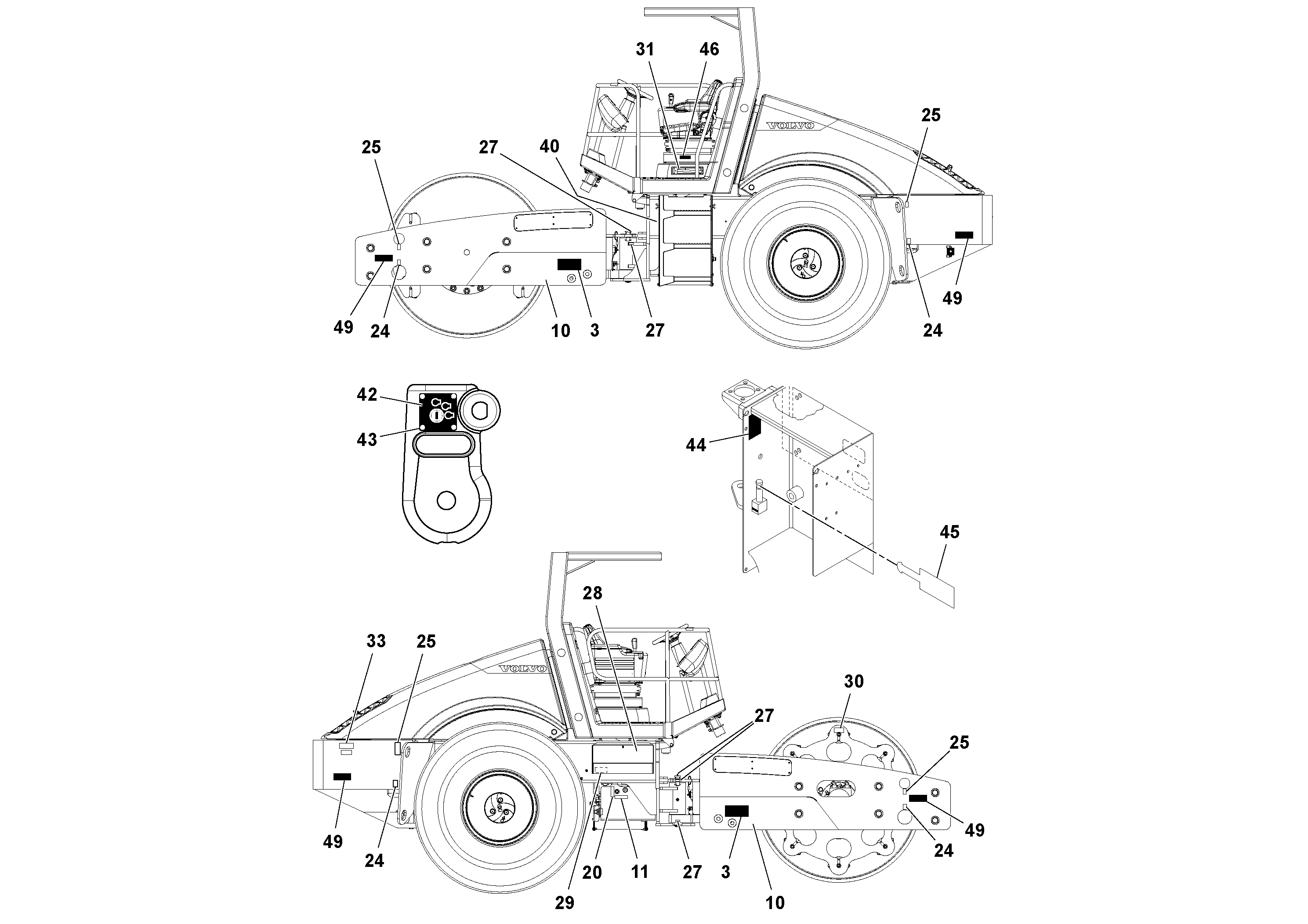 Схема запчастей Volvo SD160DX/SD190/SD200 S/N 197386 - - 96627 Decal Installation 