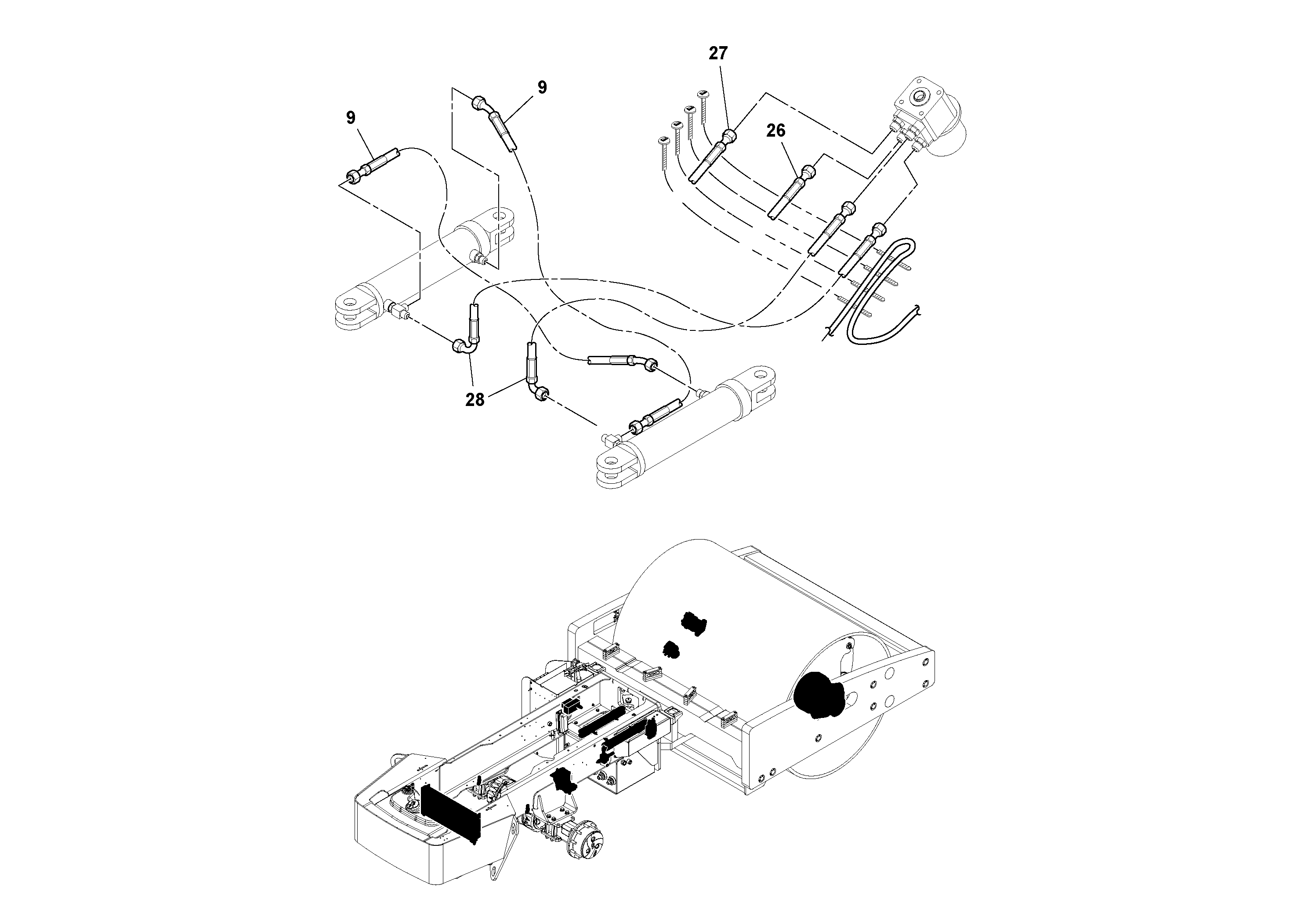 Схема запчастей Volvo SD160DX/SD190/SD200 S/N 197386 - - 51736 Hoses Installation 