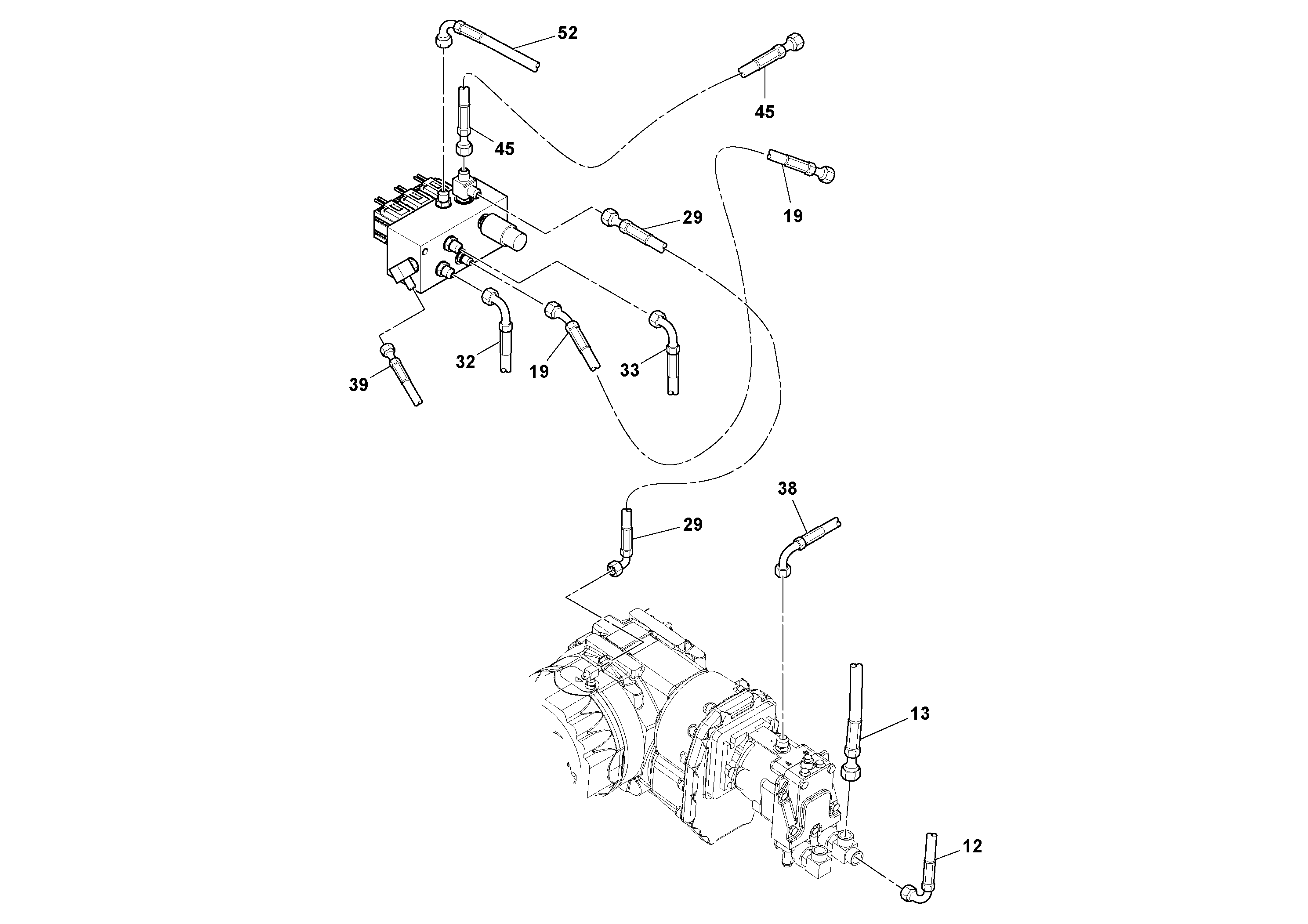 Схема запчастей Volvo SD160DX/SD190/SD200 S/N 197386 - - 51737 Hoses Installation 