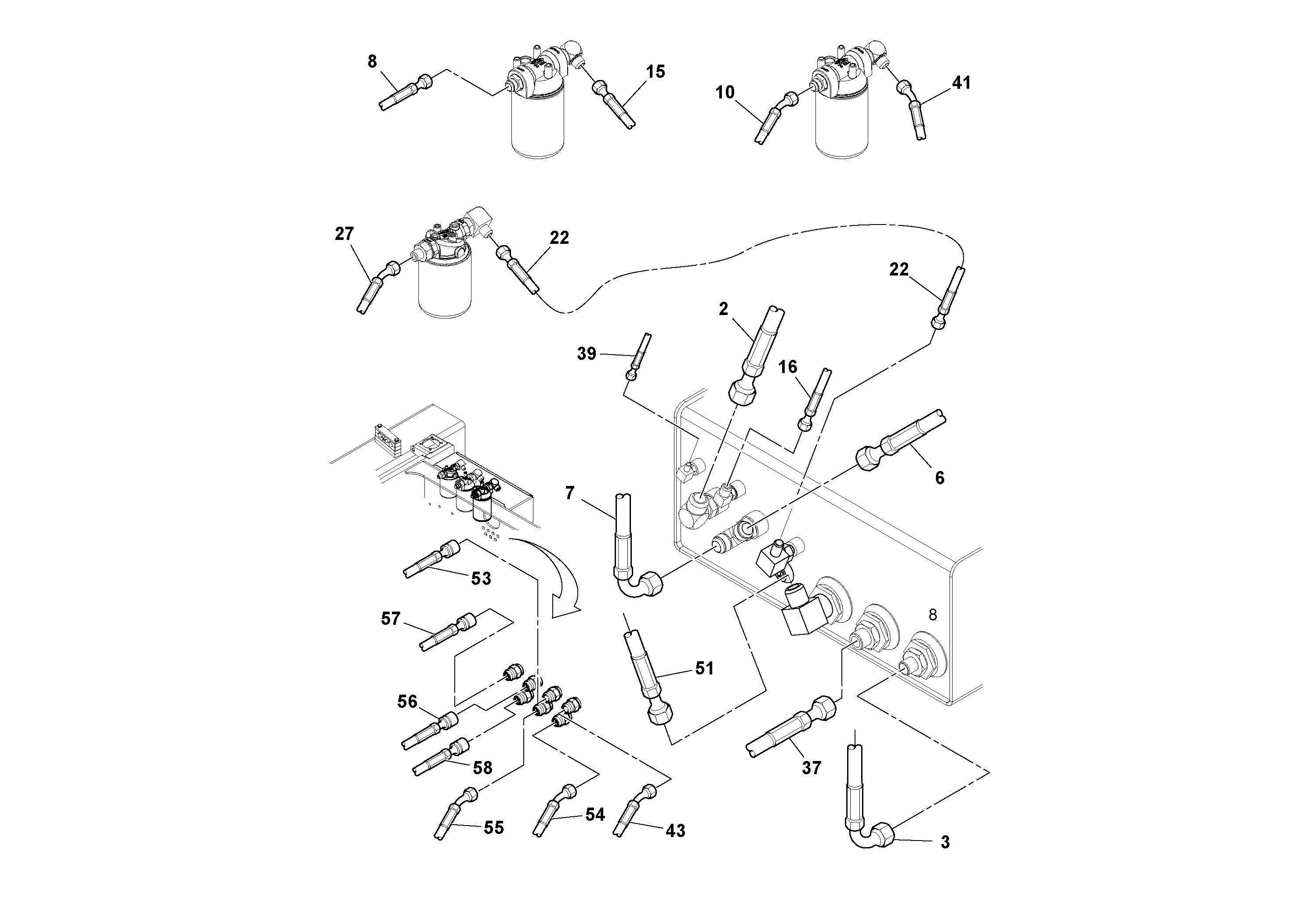 Схема запчастей Volvo SD160DX/SD190/SD200 S/N 197386 - - 51738 Hoses Installation 