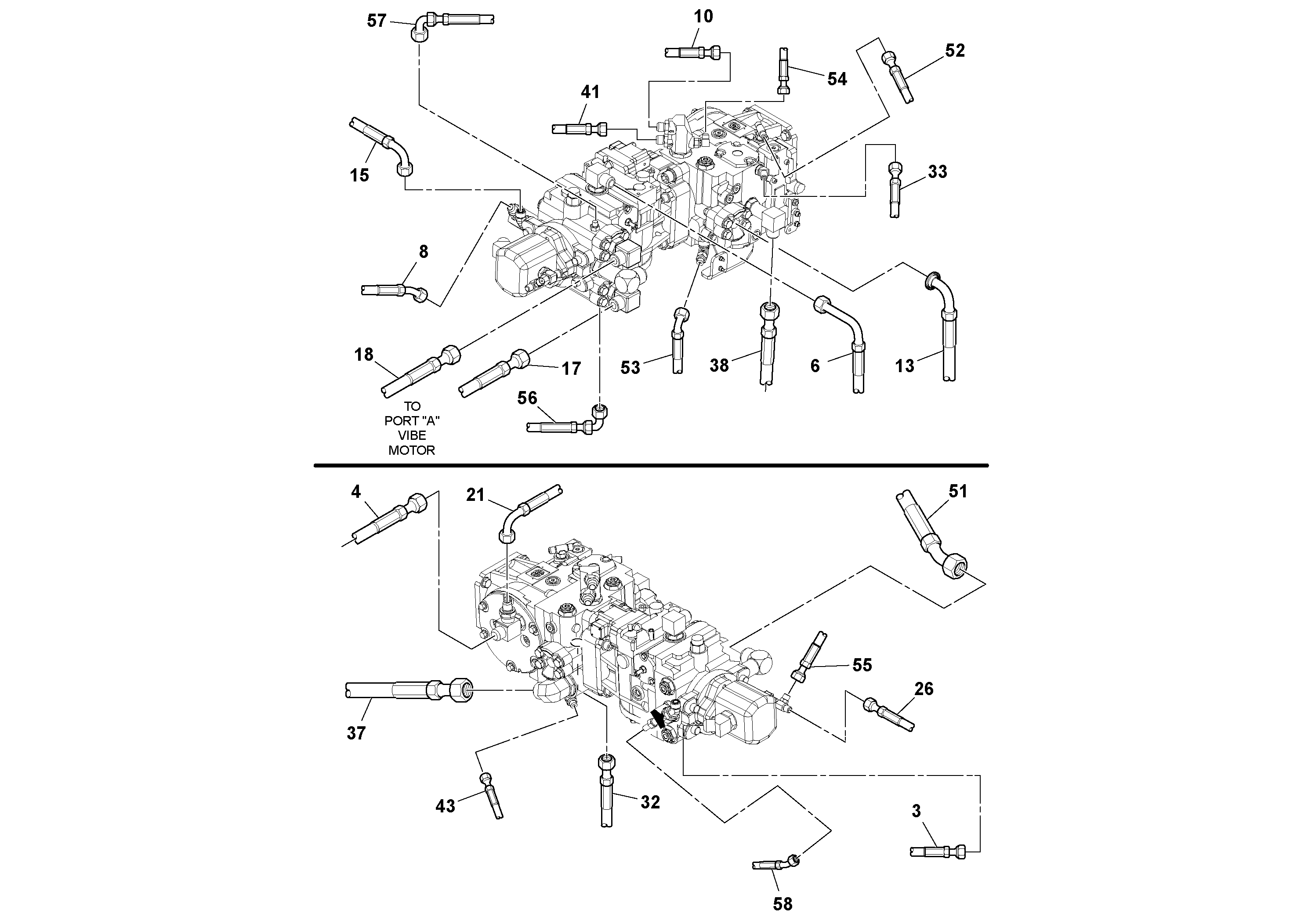 Схема запчастей Volvo SD160DX/SD190/SD200 S/N 197386 - - 51739 Hoses Installation 