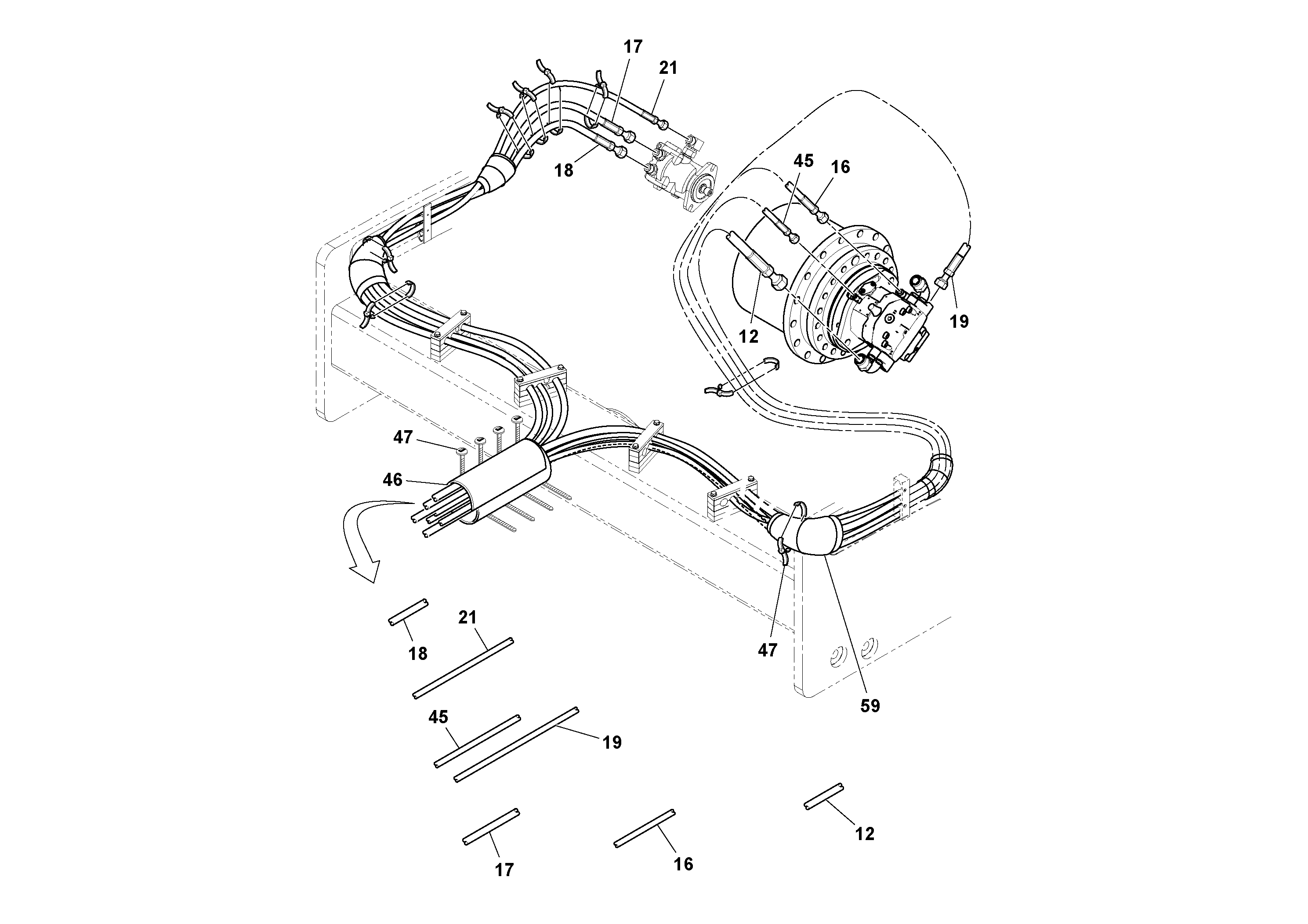 Схема запчастей Volvo SD160DX/SD190/SD200 S/N 197386 - - 51740 Hoses Installation 
