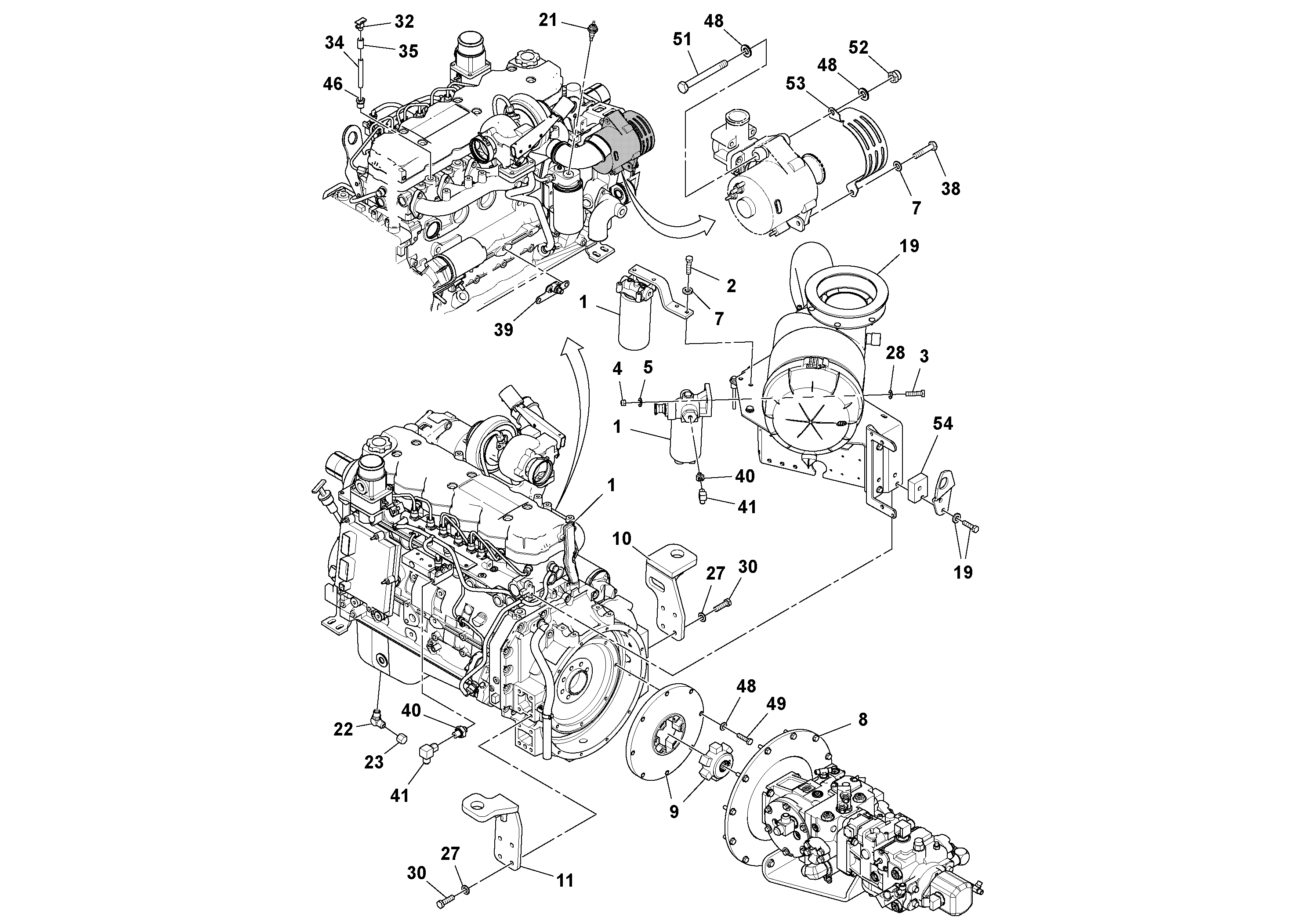 Схема запчастей Volvo SD160DX/SD190/SD200 S/N 197386 - - 106851 Двигатель в сборе 