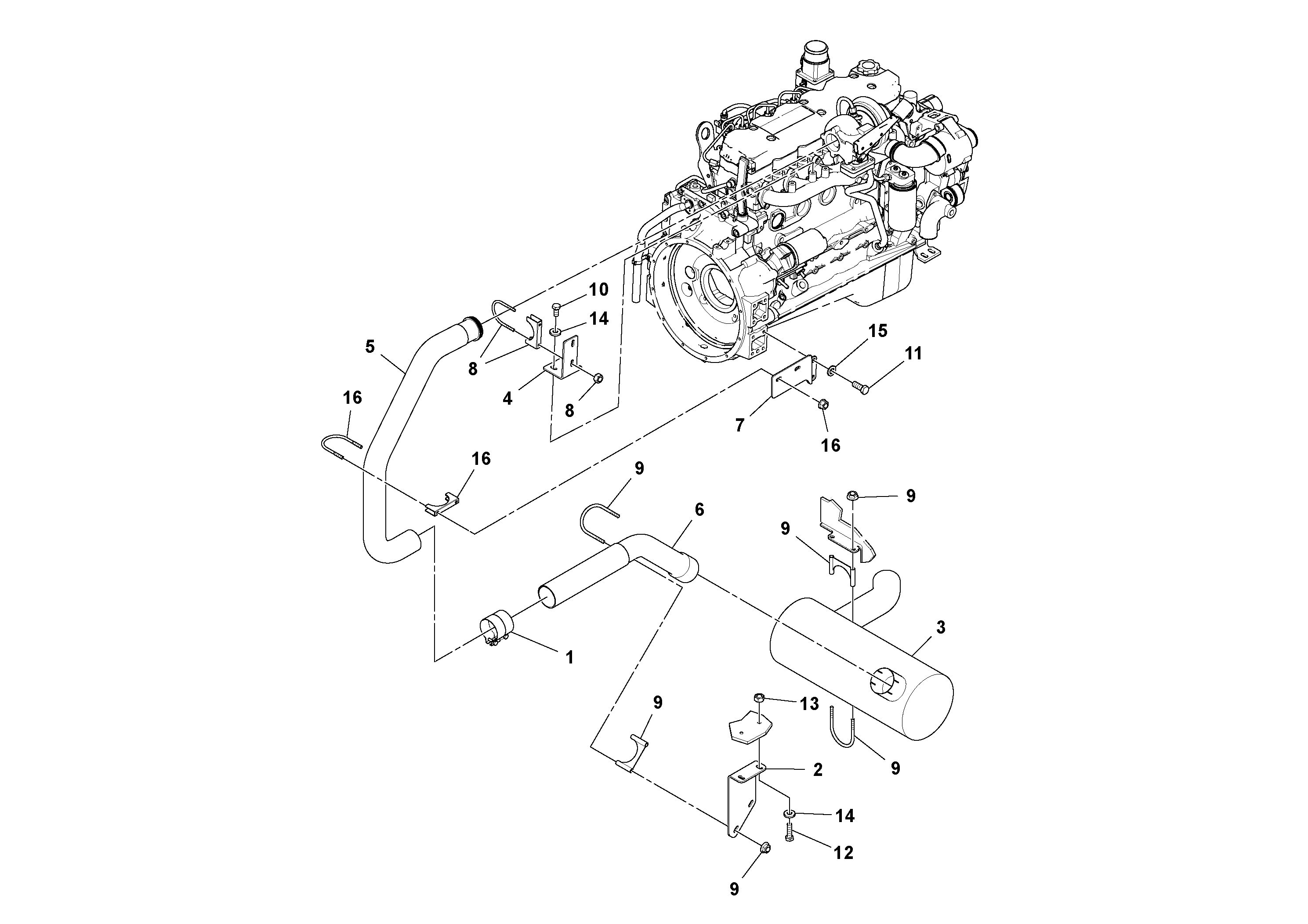Схема запчастей Volvo SD160DX/SD190/SD200 S/N 197386 - - 100006 Exhaust Installation 
