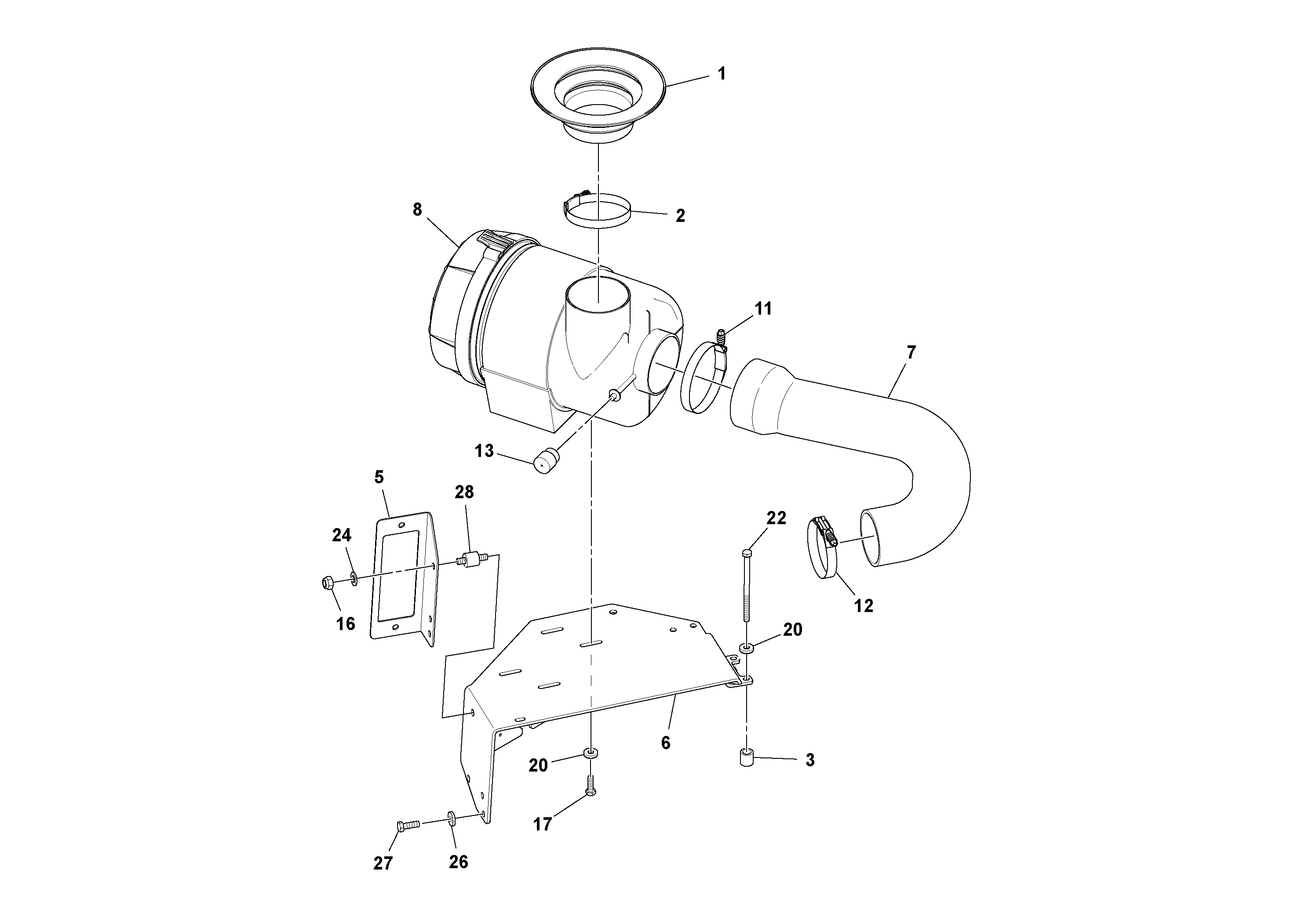 Схема запчастей Volvo SD160DX/SD190/SD200 S/N 197386 - - 91839 Air cleaner installation 