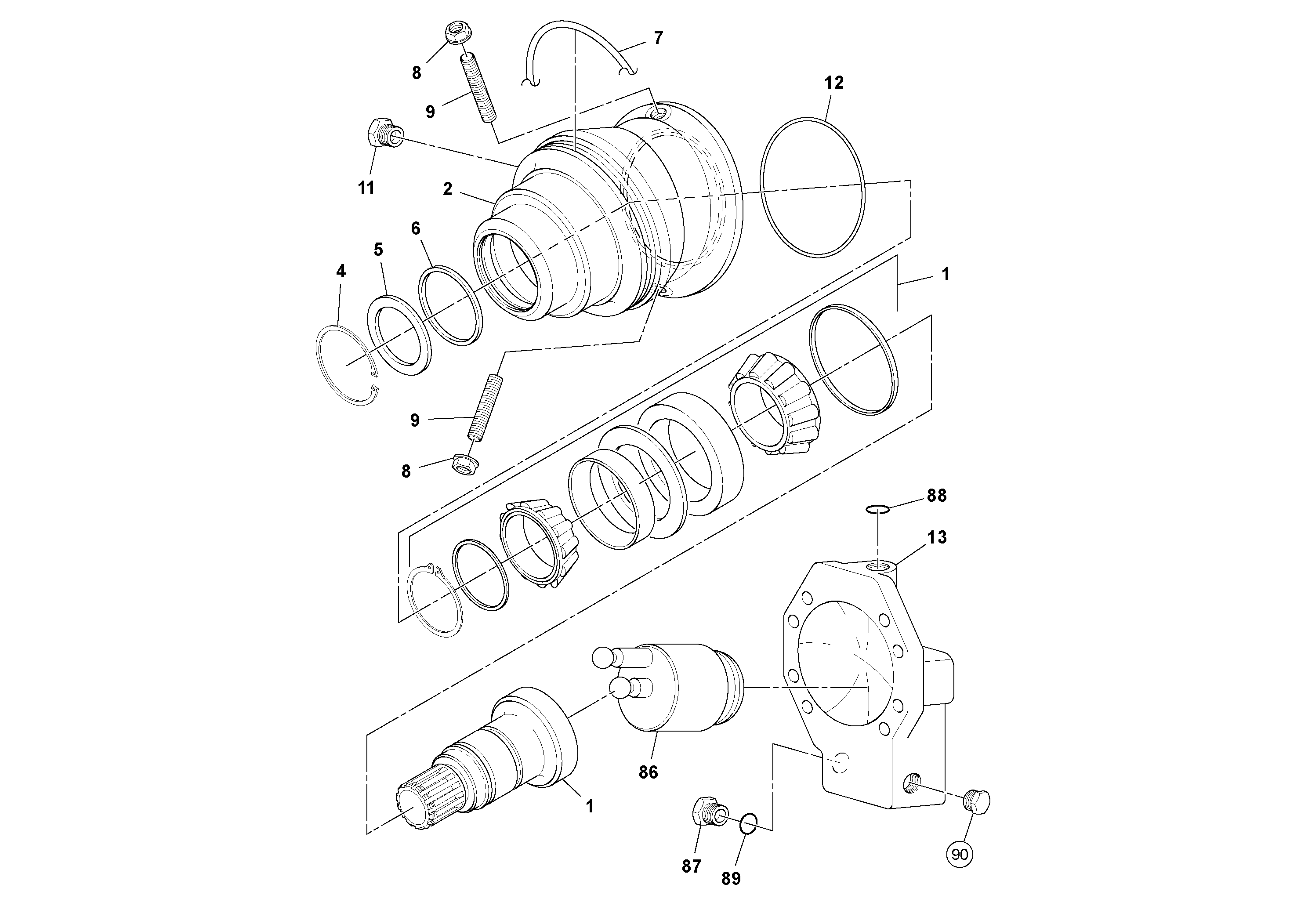 Схема запчастей Volvo SD160DX/SD190/SD200 S/N 197386 - - 101178 Drum Drive Motor 