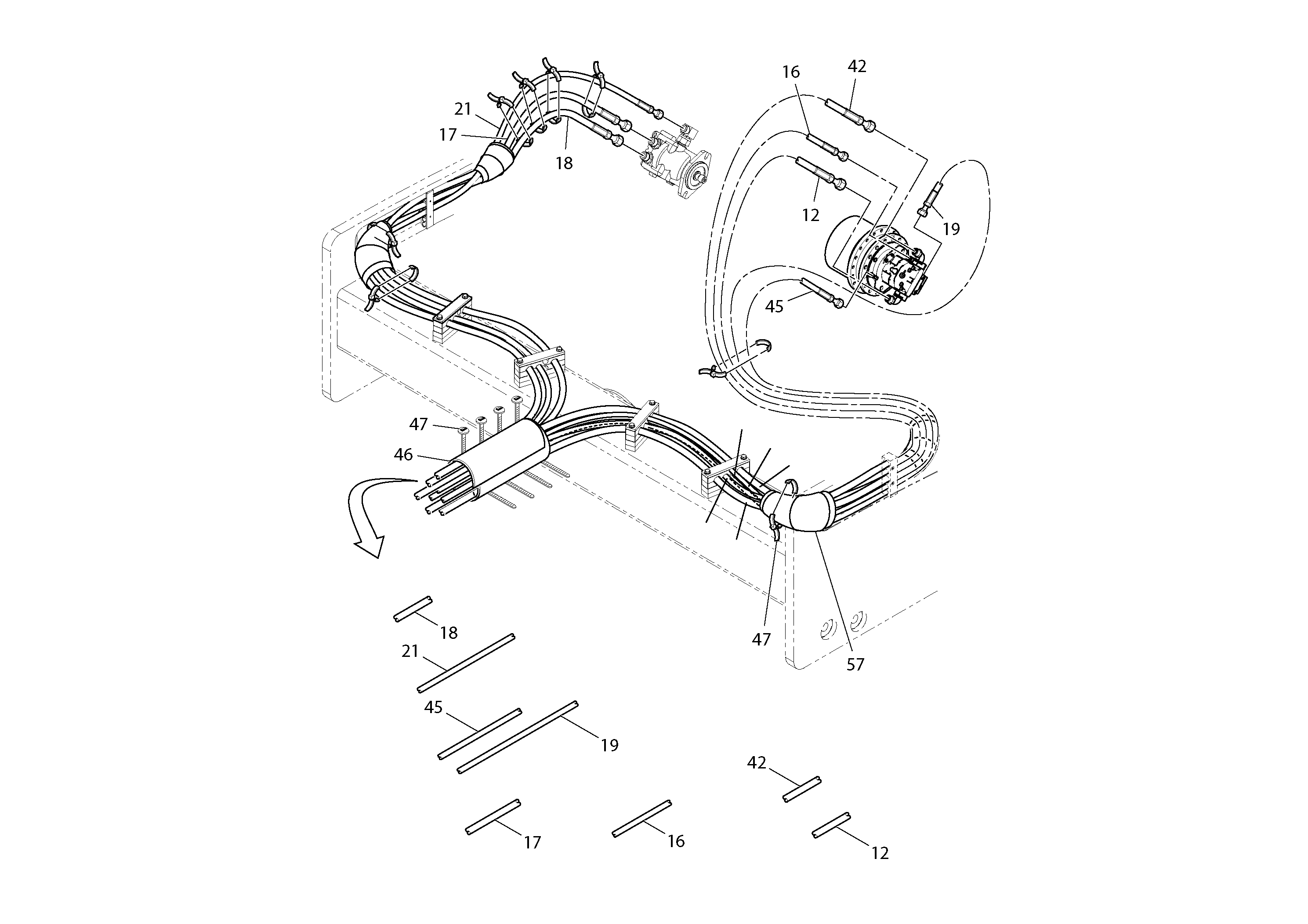 Схема запчастей Volvo SD115D/SD115F S/N 23273 - - 74225 Rear Frame Hoses Installation 