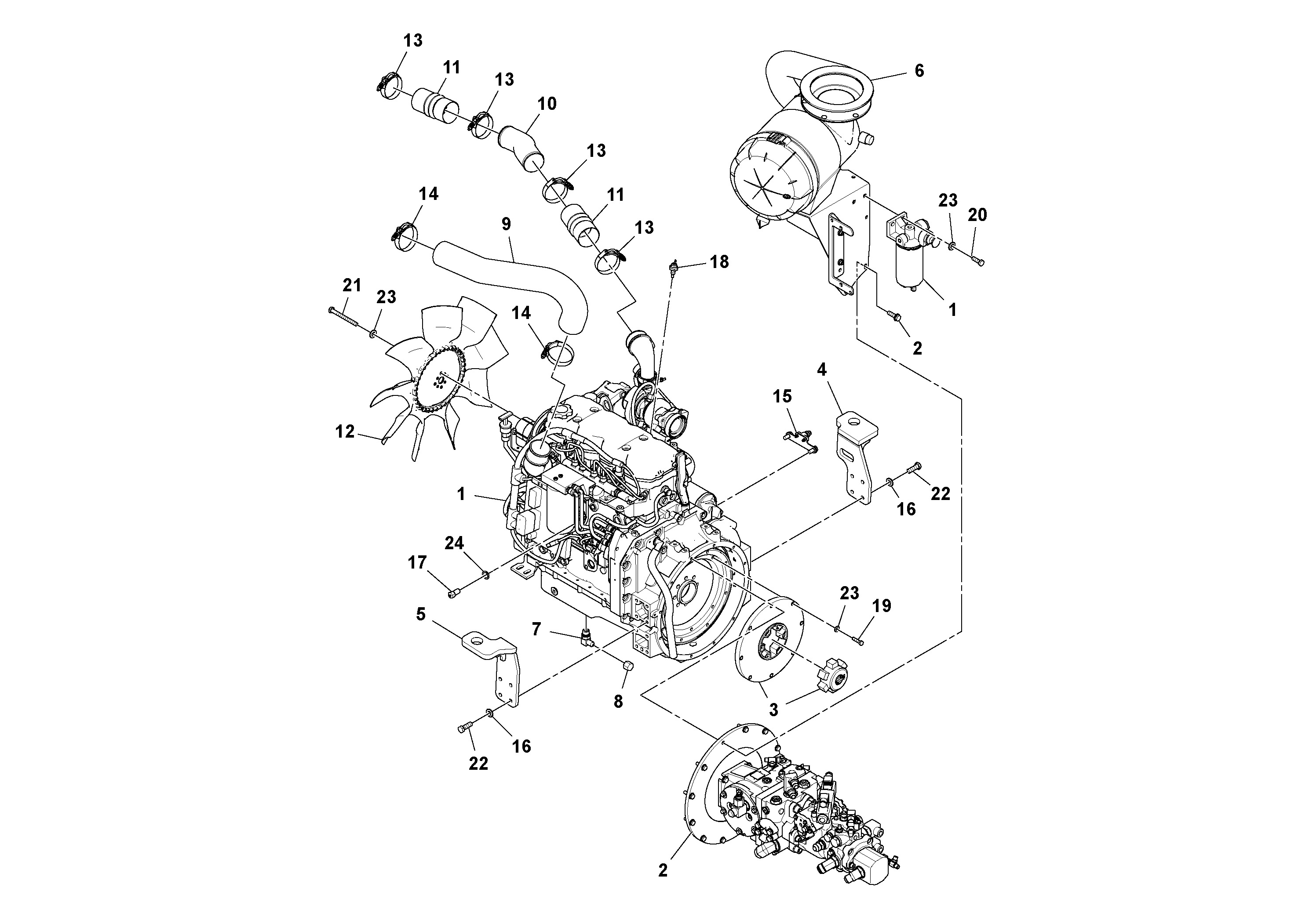 Схема запчастей Volvo SD115D/SD115F S/N 23273 - - 106834 Двигатель в сборе 