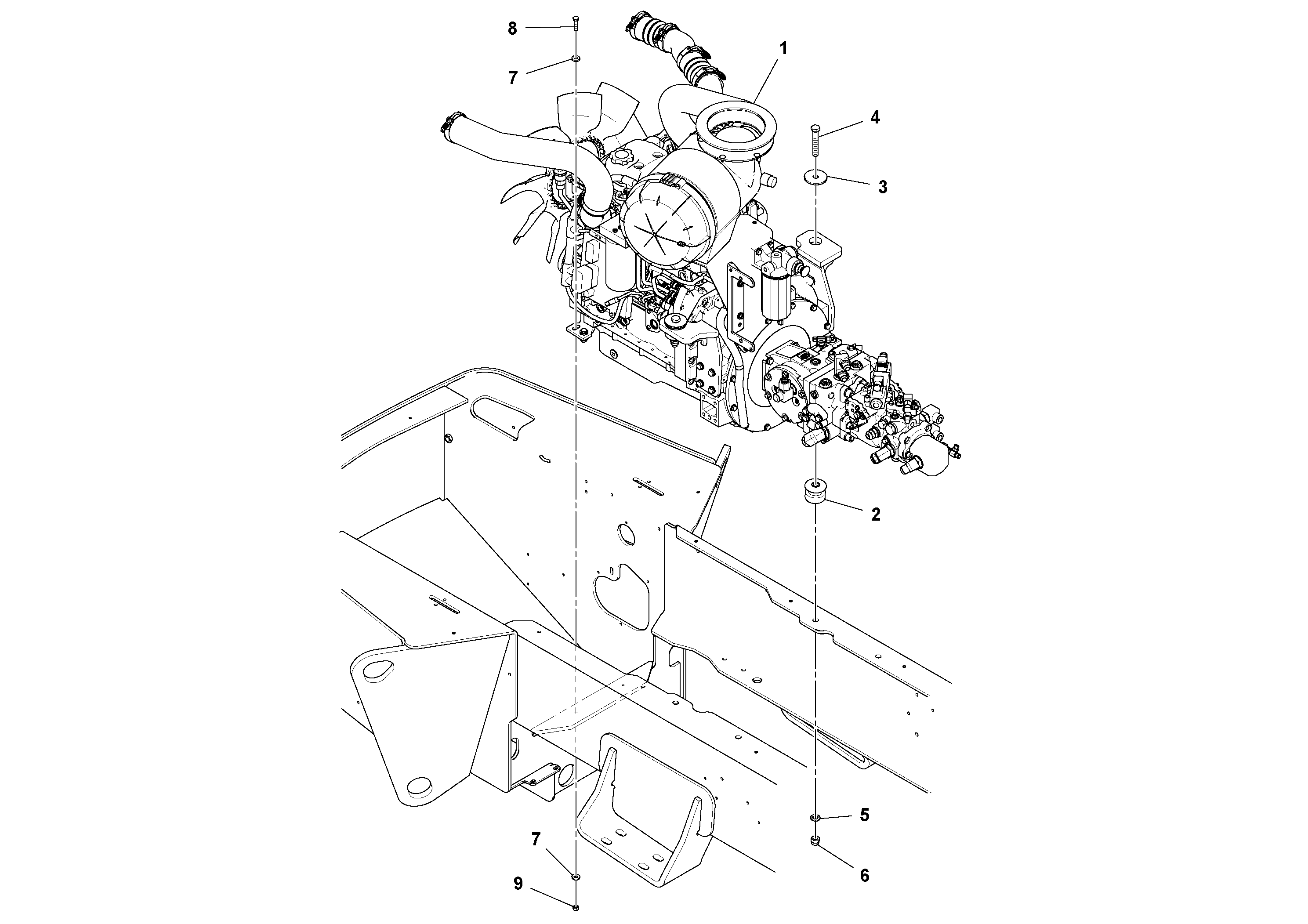 Схема запчастей Volvo SD115D/SD115F S/N 23273 - - 76024 Engine Installation 