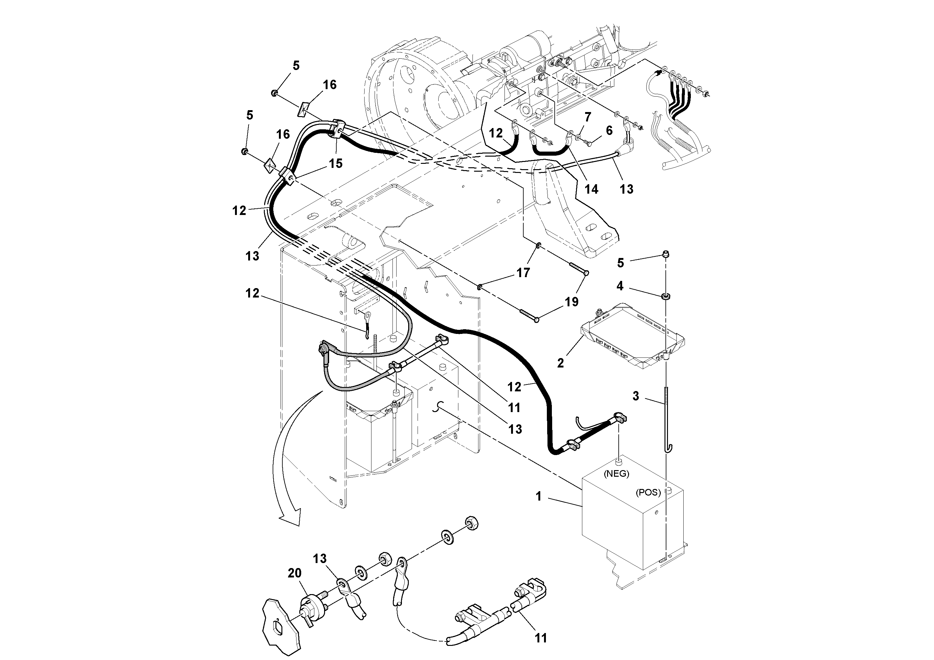 Схема запчастей Volvo SD115D/SD115F S/N 23273 - - 104668 Battery installation 