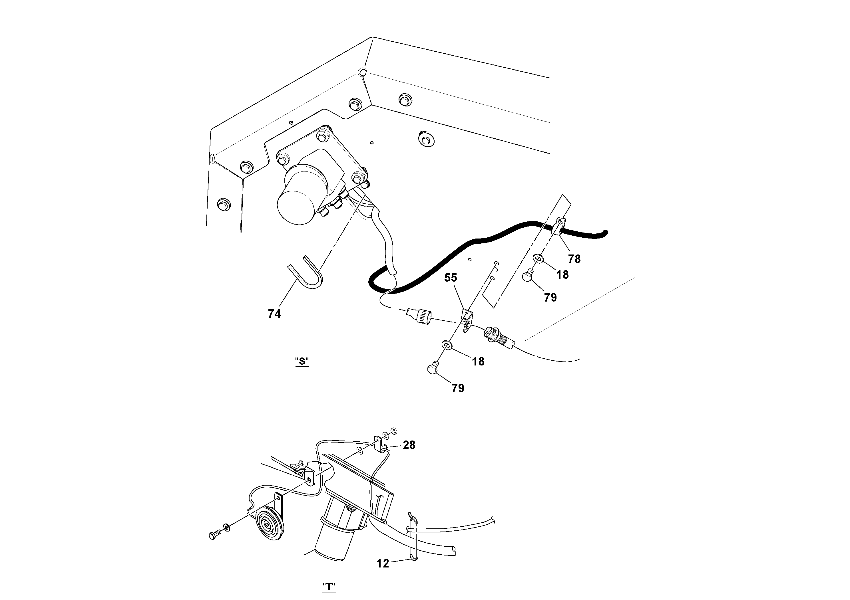 Схема запчастей Volvo SD115D/SD115F S/N 23273 - - 74204 Cable Harness Installation 