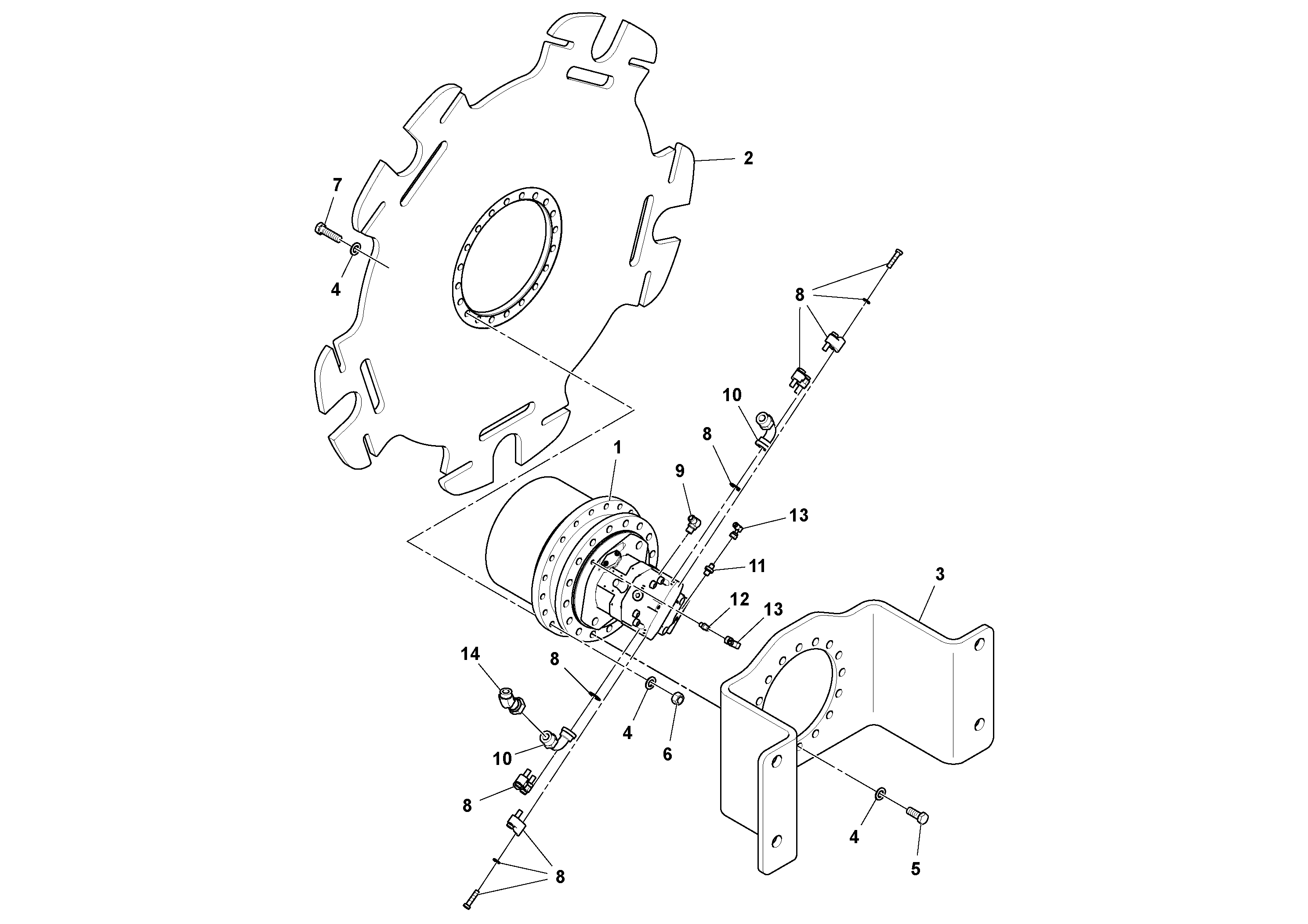 Схема запчастей Volvo SD115D/SD115F S/N 23273 - - 84502 Drive Motor Assembly 