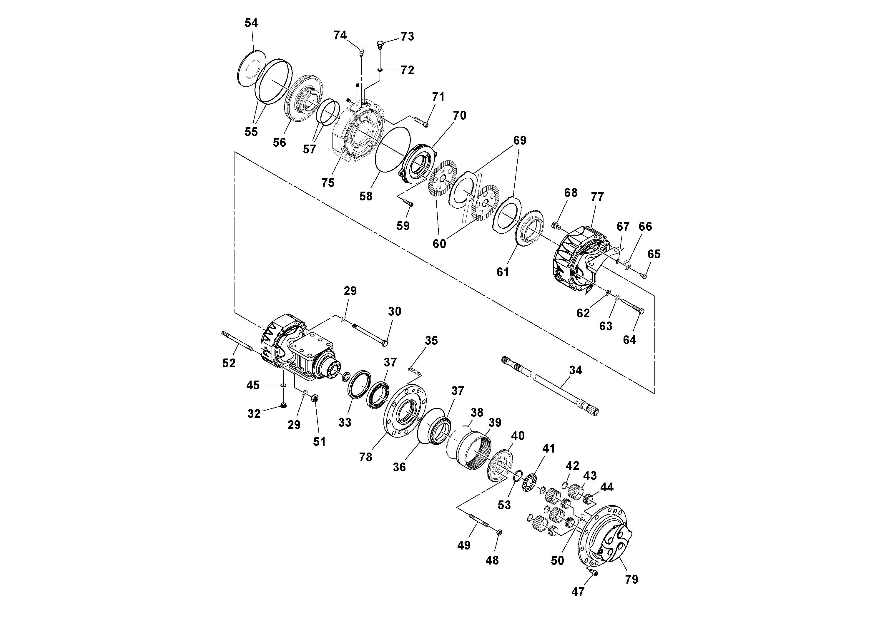 Схема запчастей Volvo SD115D/SD115F S/N 23273 - - 74563 Мост (ось) 
