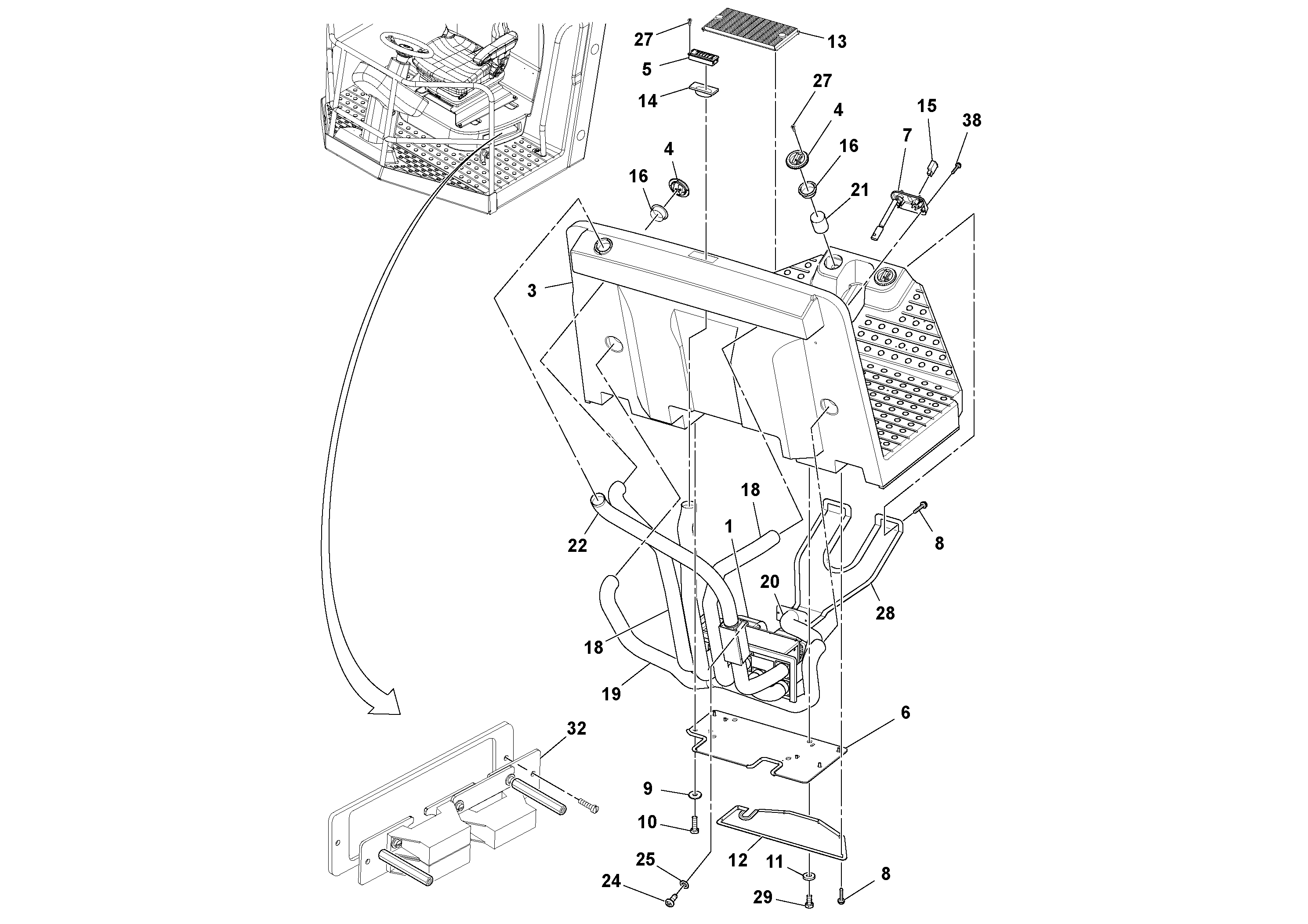 Схема запчастей Volvo SD130D/DX/F S/N 600012 - - 106028 Cab w/heater and Air Conditioning Installation 